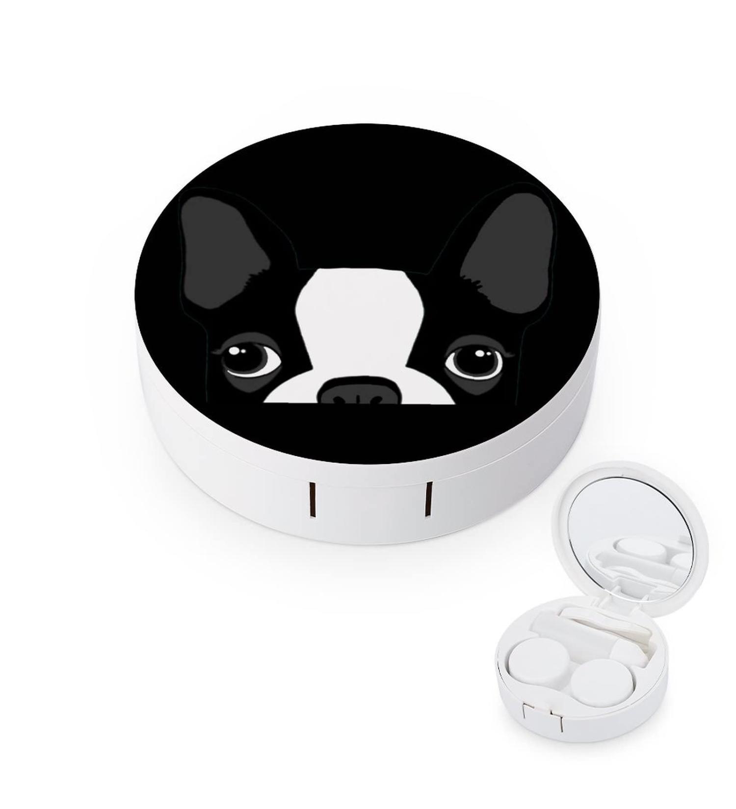 Boston Terrier Round Case For Contact Lens Kit Storage Box with Mirror Printed - Buy Online on GoSupps.com