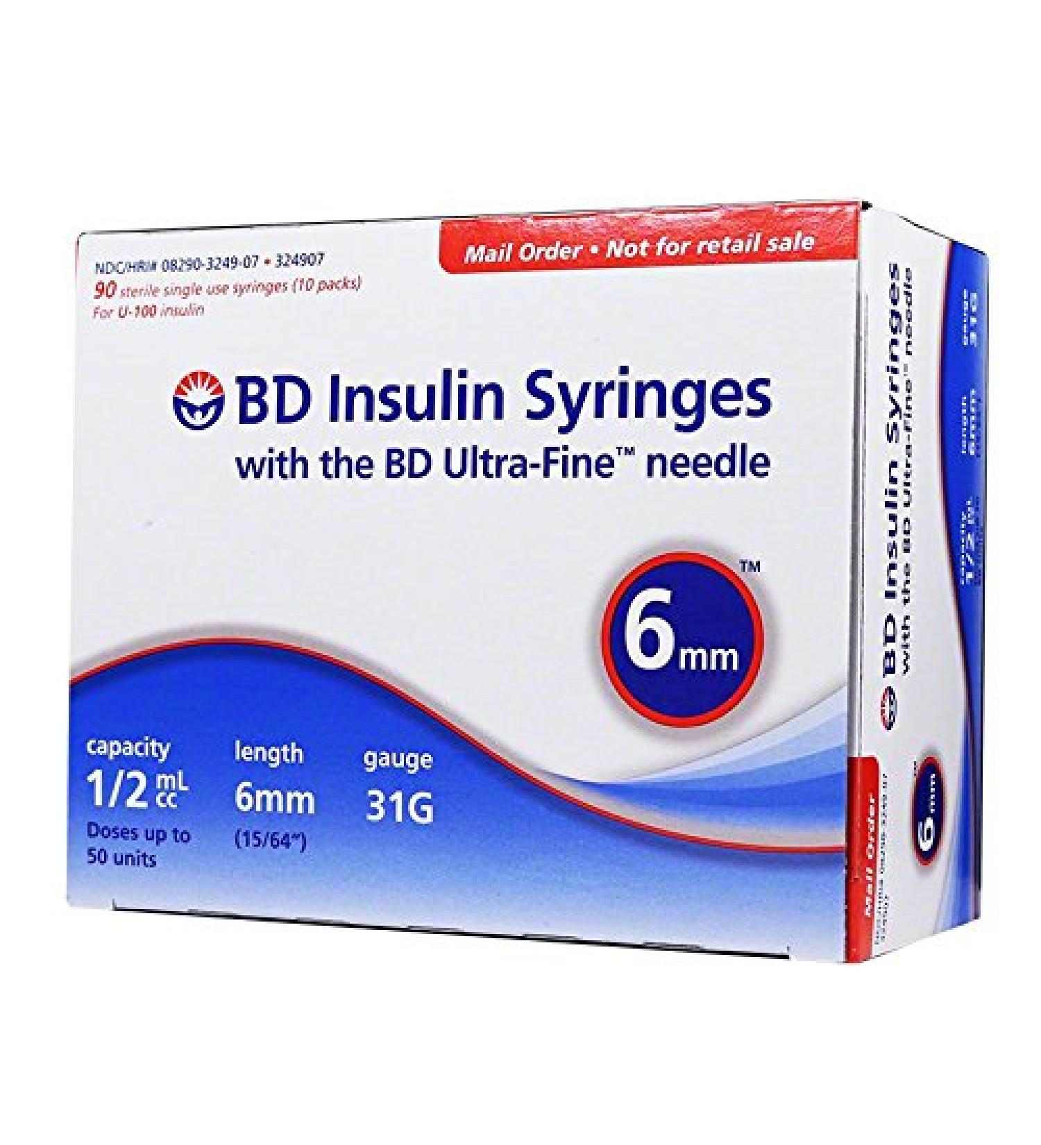 BD Ultra-Fine Insulin Syringes 31G 1/2cc 6mm 90/bx