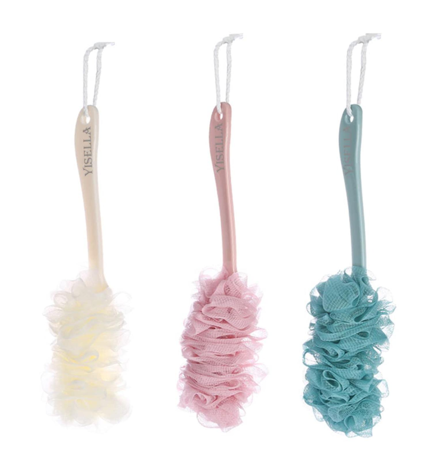 Long Handle Loofah Back Scrubber - Bath Body Brush Sponge (3 Pack, Pink/White/Blue) - Buy Online on GoSupps.com
