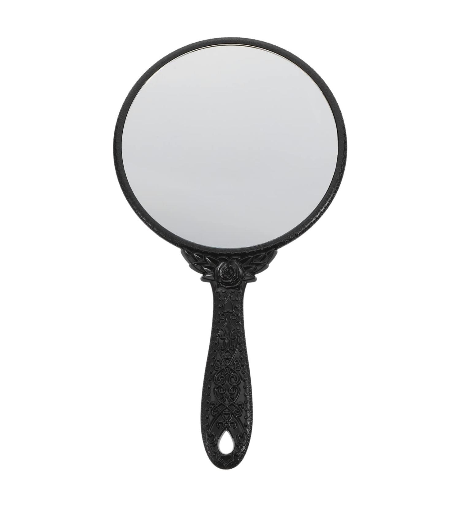 Minkissy Vintage Hand Mirror - Handheld Makeup & Hairdresser Mirror with Handle in Black Round Design for Travel, Home & Salon Vanity - Buy Online on GoSupps.com