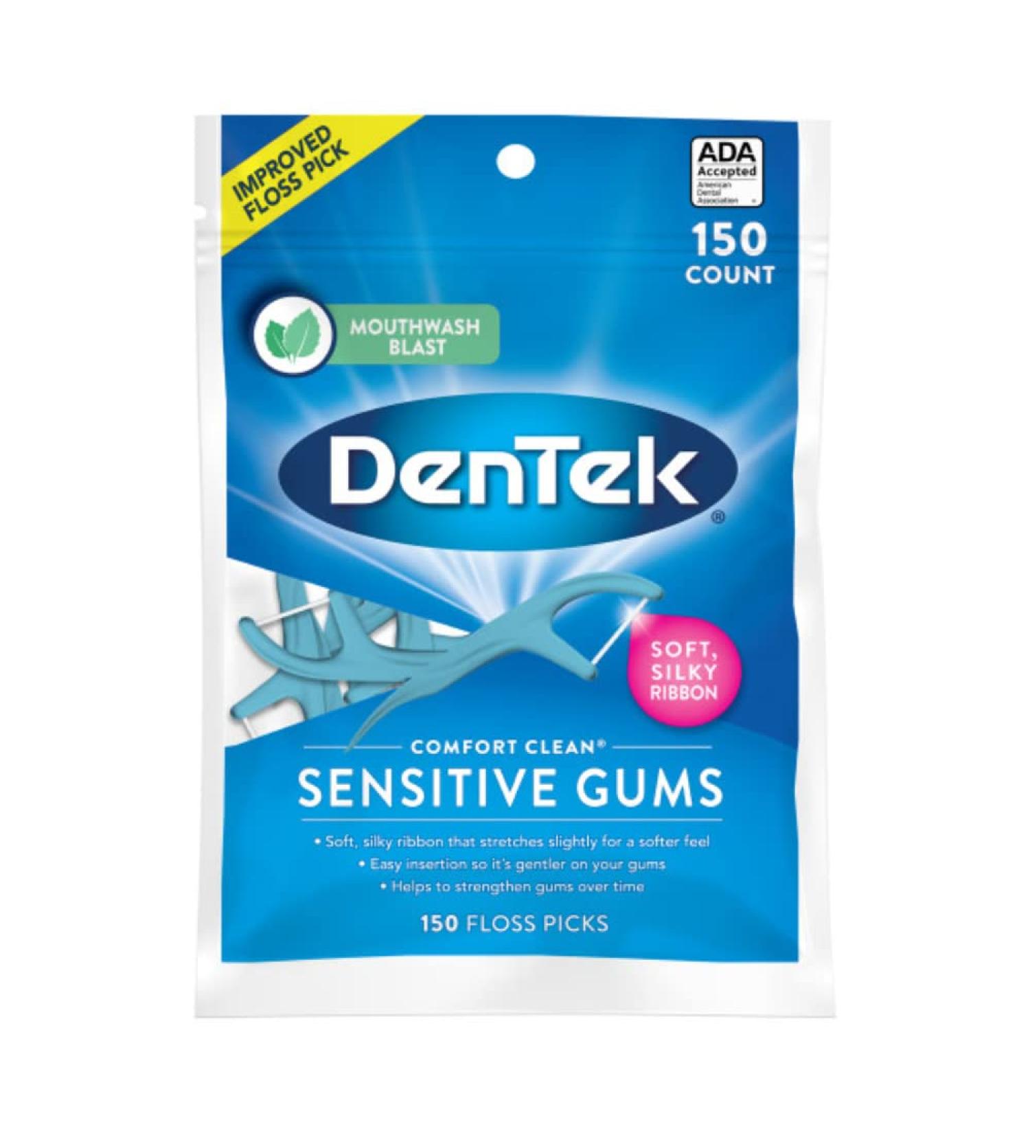 Dentek Comfort Clean Floss Picks Cool Mint 150 ea - Dental Floss for Gentle and Effective Cleaning - Buy Online on GoSupps.com