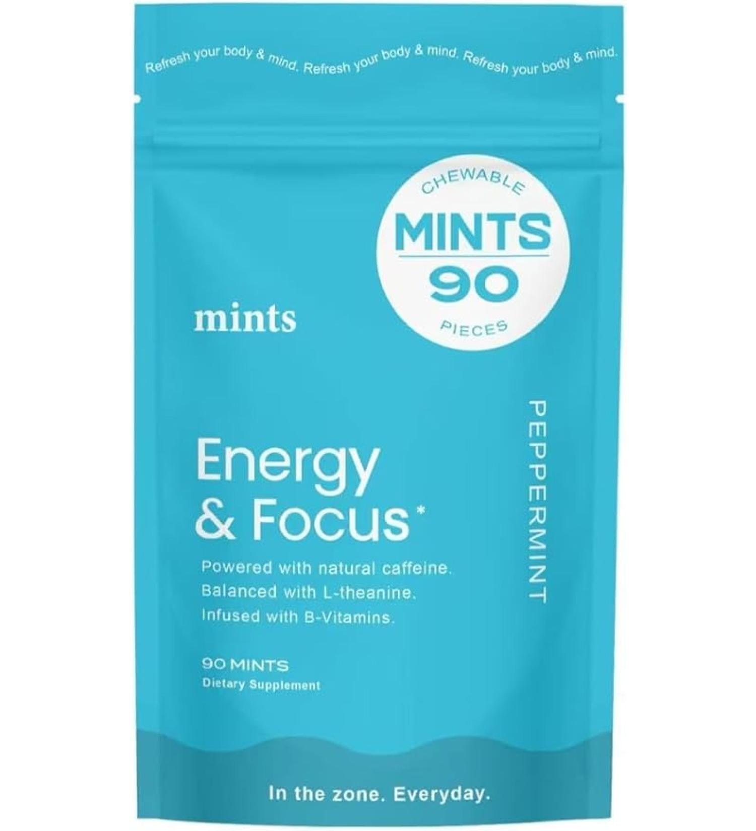 Energy Caffeine Gum (90 Pieces) - Sugar Free with L-theanine + Natural Caffeine + Vitamin B12 & B6 - Nootropic Energy & Focus Supplement for Women & Men - Keto & Vegan, Peppermint Flavor - Buy Online on GoSupps.com