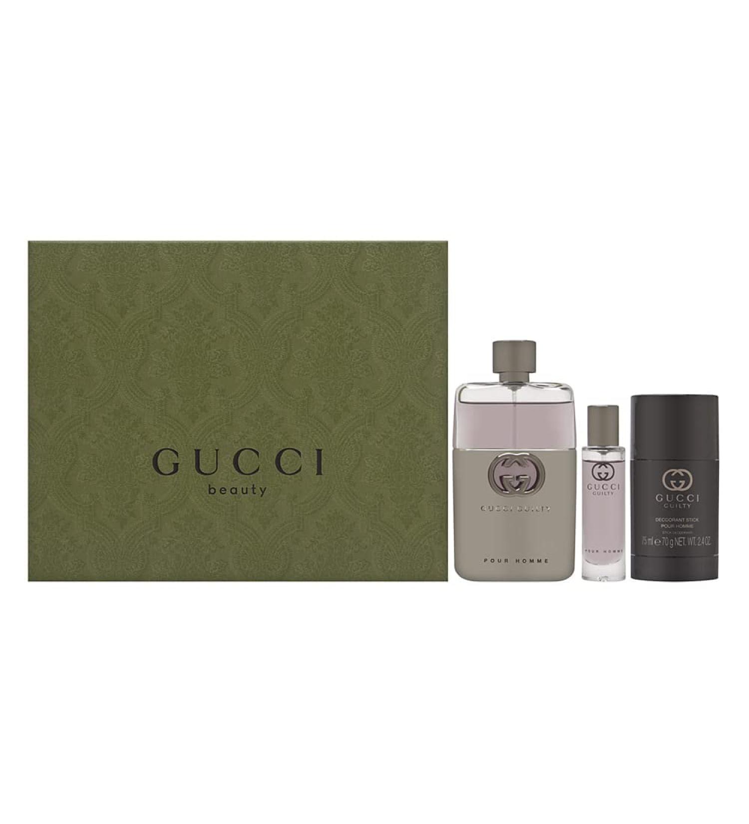 Gucci Guilty 3 Piece Hardbox Gift Set for Men (3 Ounce Eau de Toilette Spray + 2.4 Ounce Deodorant Stick + 0.5 Ounce Eau de Toilette Travel Spray)