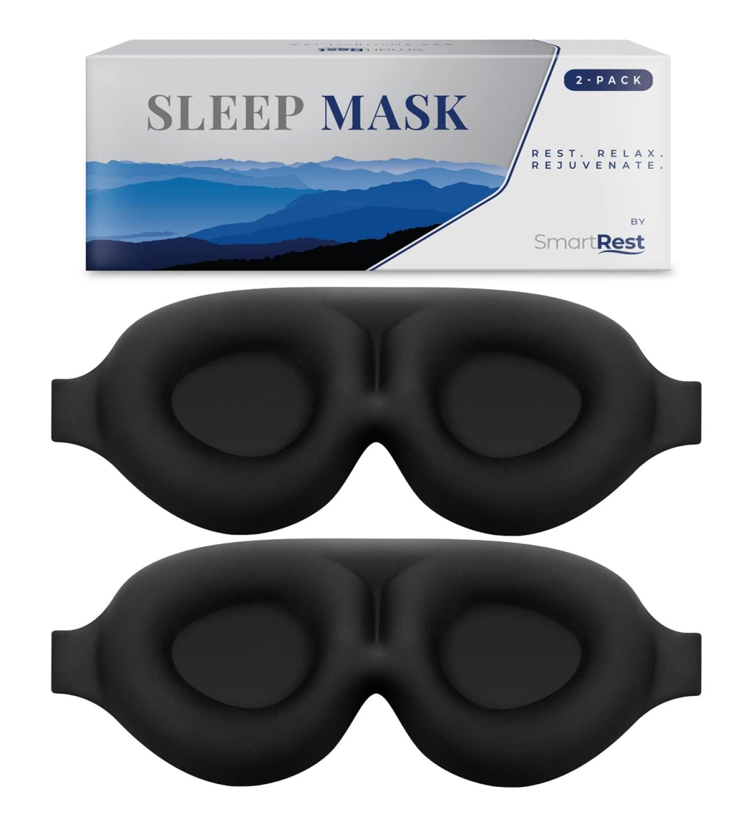 SmartRest Sleep Mask 2 Pack - Patented Contoured 100% Blackout Eye Mask for Sleeping - Zero Pressure Blindfold for Women and Men - Buy Online on GoSupps.com