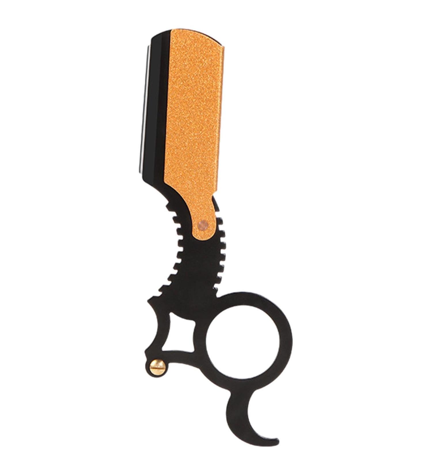 YouPo Cut-Throat Razor | Manual Barber Finger Razor Cartridge for Mustache Cleaning | Perfect for Camping Travel & Home Use - Black Gold - Buy Online on GoSupps.com