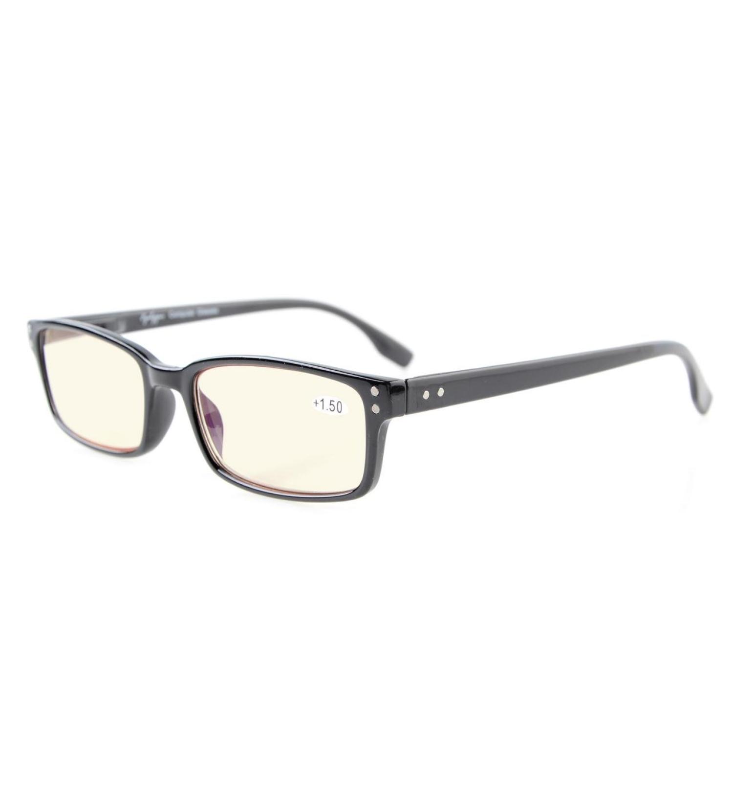 Eyekeper Classic Computer Reading Glasses - Rectangular Black +1.75 Light Yellow Tint with Spring Hinge - International Shipping Available - Buy Online on GoSupps.com
