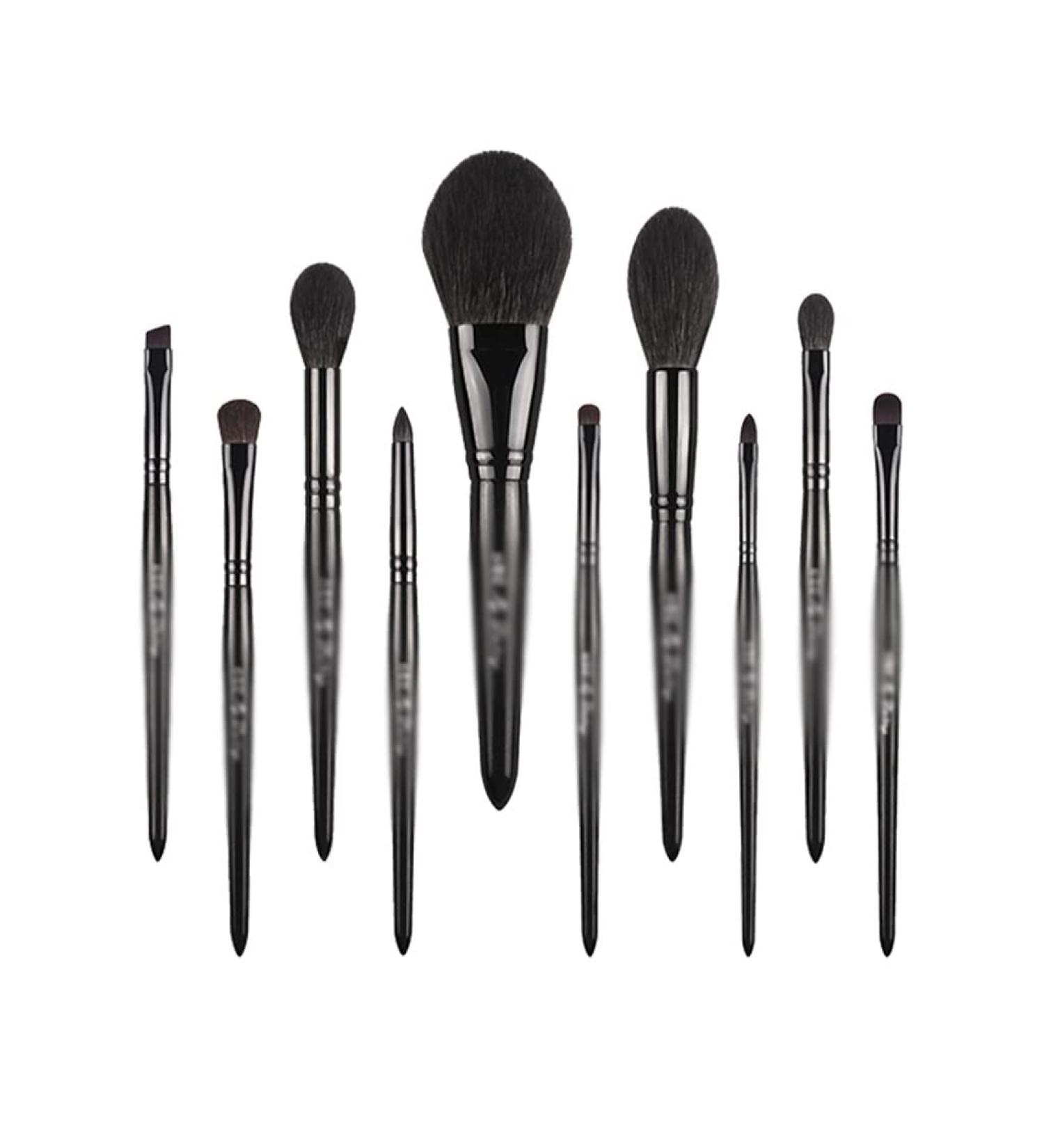 Pearlescent Black Series Cosmetic Brush Set - 10 Portable Makeup Tools for Beginners | International Shipping - Buy Online on GoSupps.com