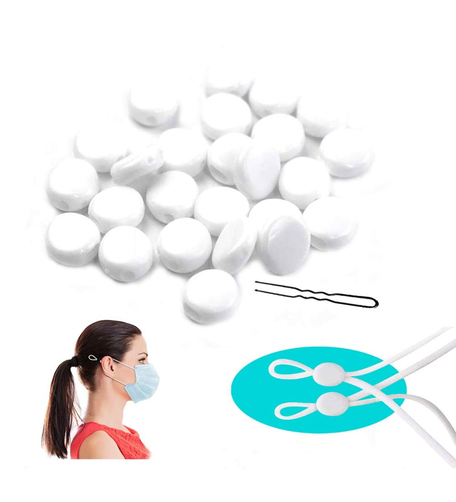 100 Pcs White Silicone Cord Locks for Masks - Adjustable Elastic Stopper for Drawstrings - Non-Slip Buckle for Adults and Kids - Buy Online on GoSupps.com