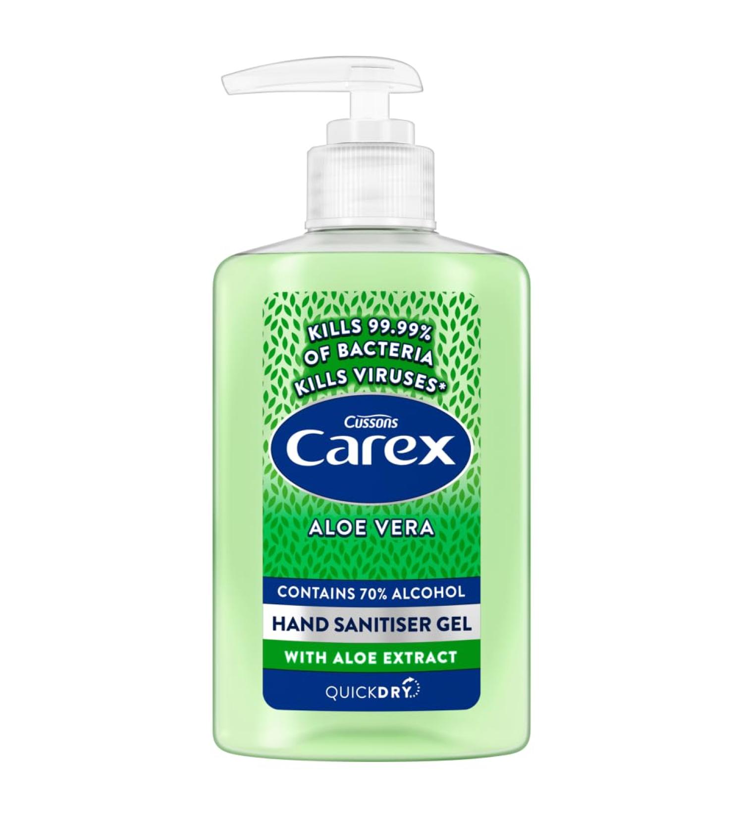 Carex Aloe Vera Anti Bacterial Hand Sanitiser Gel 300 ml Quick Drying Kills 99.9% Bacteria with Anti Viral Action Personal & Commercial Use Prevent the Spread of Germs