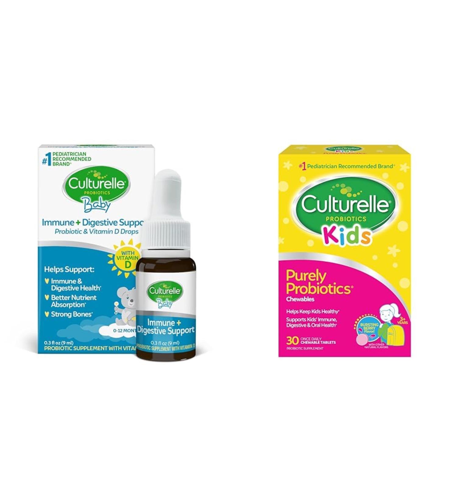 Culturelle Baby & Kids Probiotics with Vitamin D 30 Count Immune & Digestive Support for Ages 0-12 Months and 3+ Years Drops + Probiotic - Buy Online on GoSupps.com