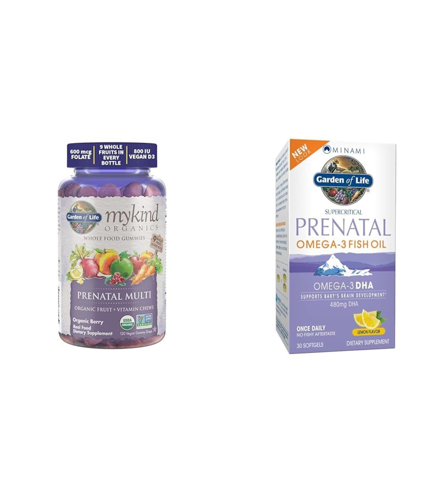 Garden of Life Organic Prenatal Gummies and DHA Omega-3 Fish Oil Supplement Bundle - 30 Day Supply - Buy Online on GoSupps.com