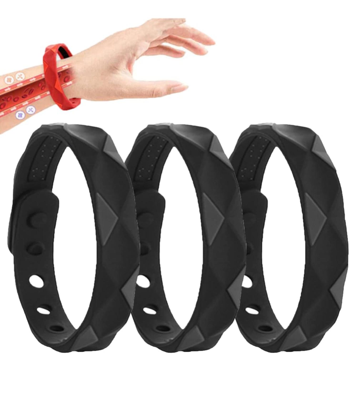 3-Piece Antistatic Bracelet Set | Healthify Sugar Regulator & Infrared Anion Therapy | Magnetic Field Sleep Improver - Type B Black - Buy Online on GoSupps.com