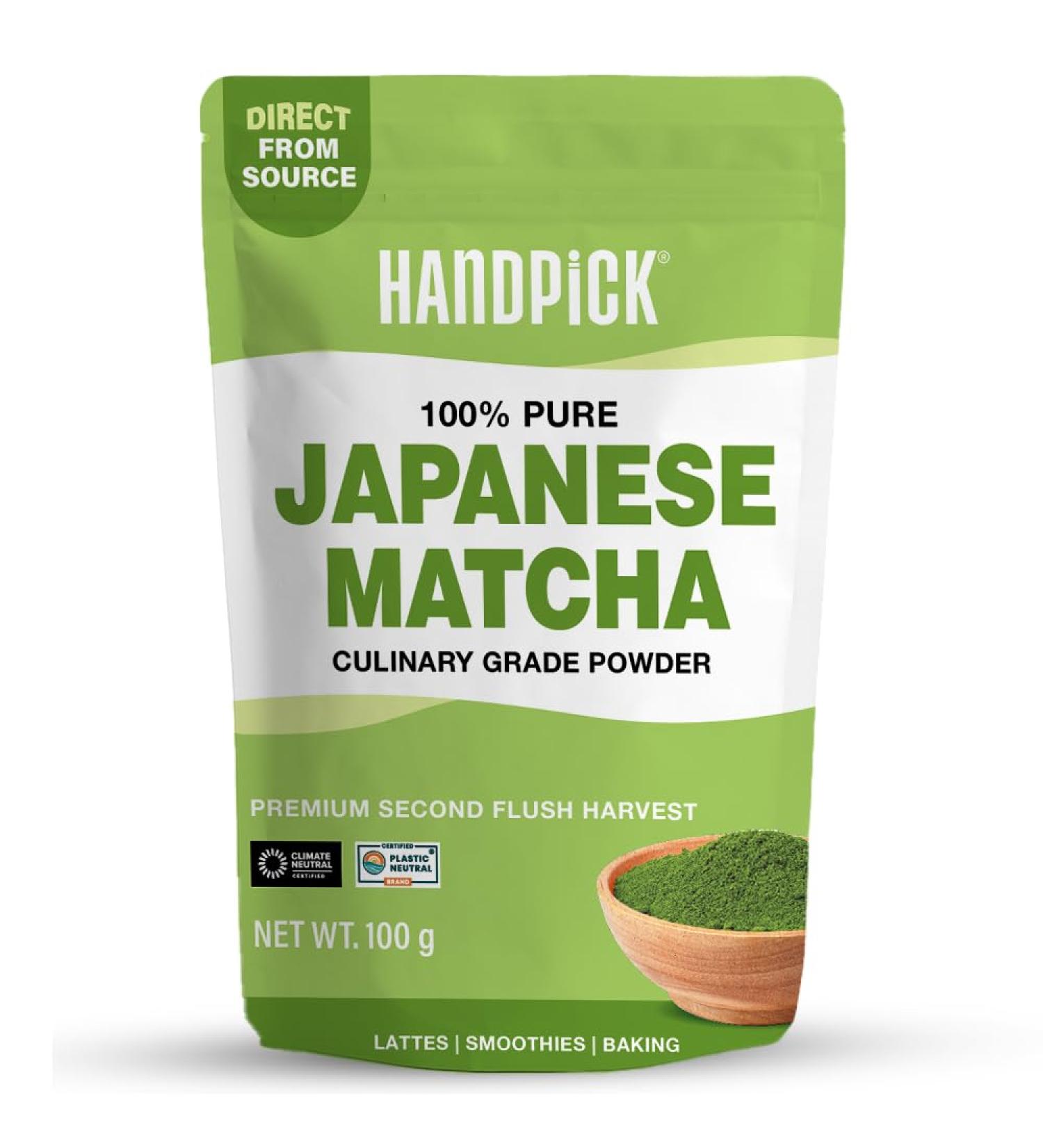 HANDPICK Poudre de Matcha (100g 50+ Tasses) Authentique Poudre de Th Vert Matcha Japonais Directement de Shizuoka Japon Matcha pour Latt s Smoothies Matcha 100 g (Pack of 1) - Buy Online on GoSupps.com