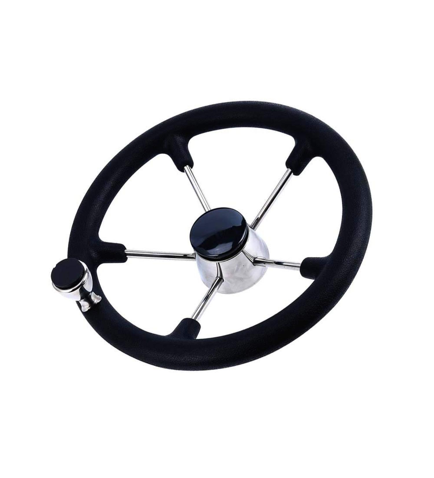 CREDSTAR Stainless Steel Destroyer Steering Wheel - 13-1/2 Inch, 5 Spoke Boat Marine Black PU Foam - Buy Online on GoSupps.com
