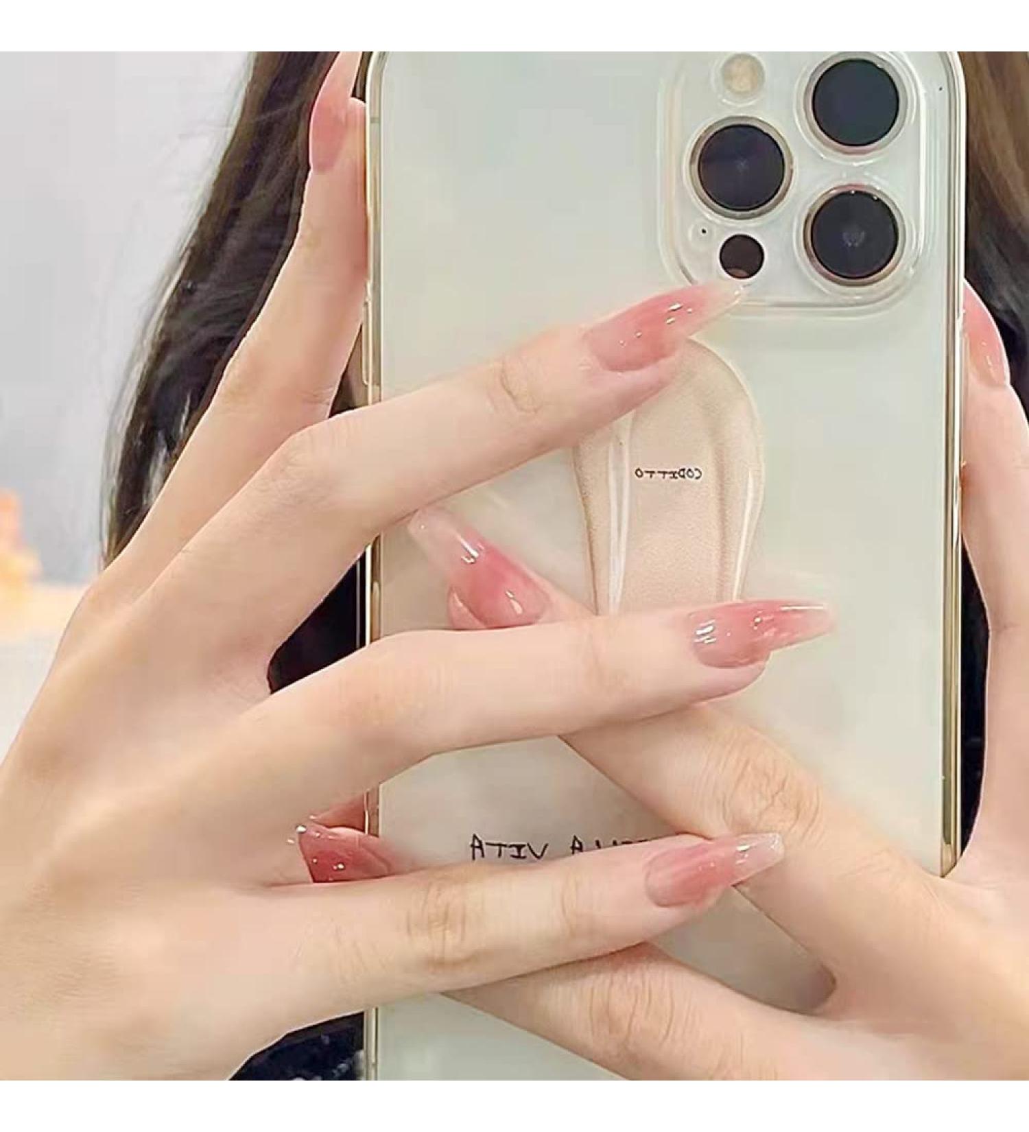 Noapasa Long Fake Nails French Tip Press on Nails Full Soft Gel Glue on Nails Glossy Acrylic Nails with Design for Women and Girls (Pink) - Buy Online on GoSupps.com