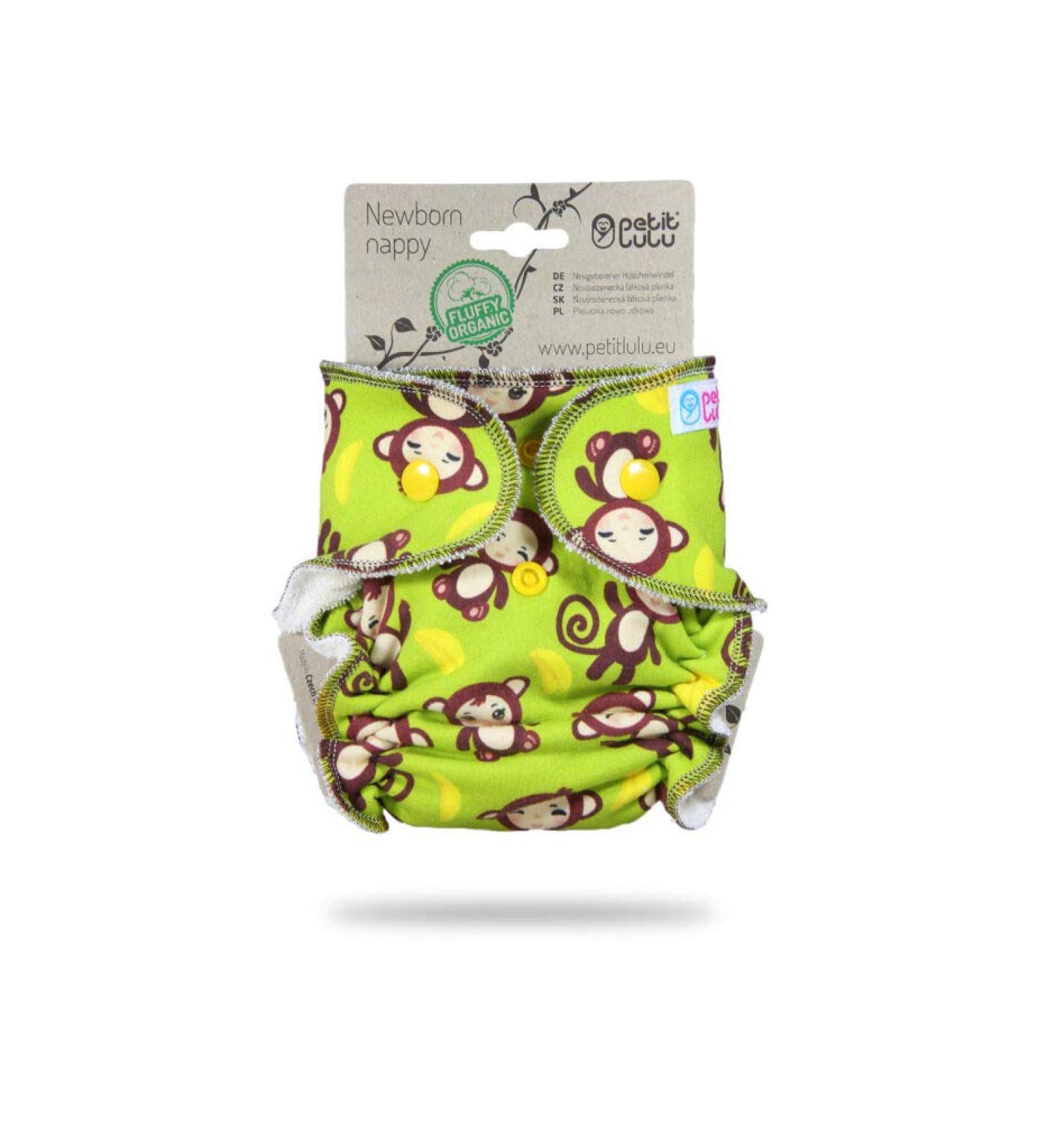 Petit Lulu Organic Bamboo Cloth Diaper for Newborns (2-6kg) - Fluffy & Reusable | Eco-Friendly Push Button Design (Monkey) - Buy Online on GoSupps.com