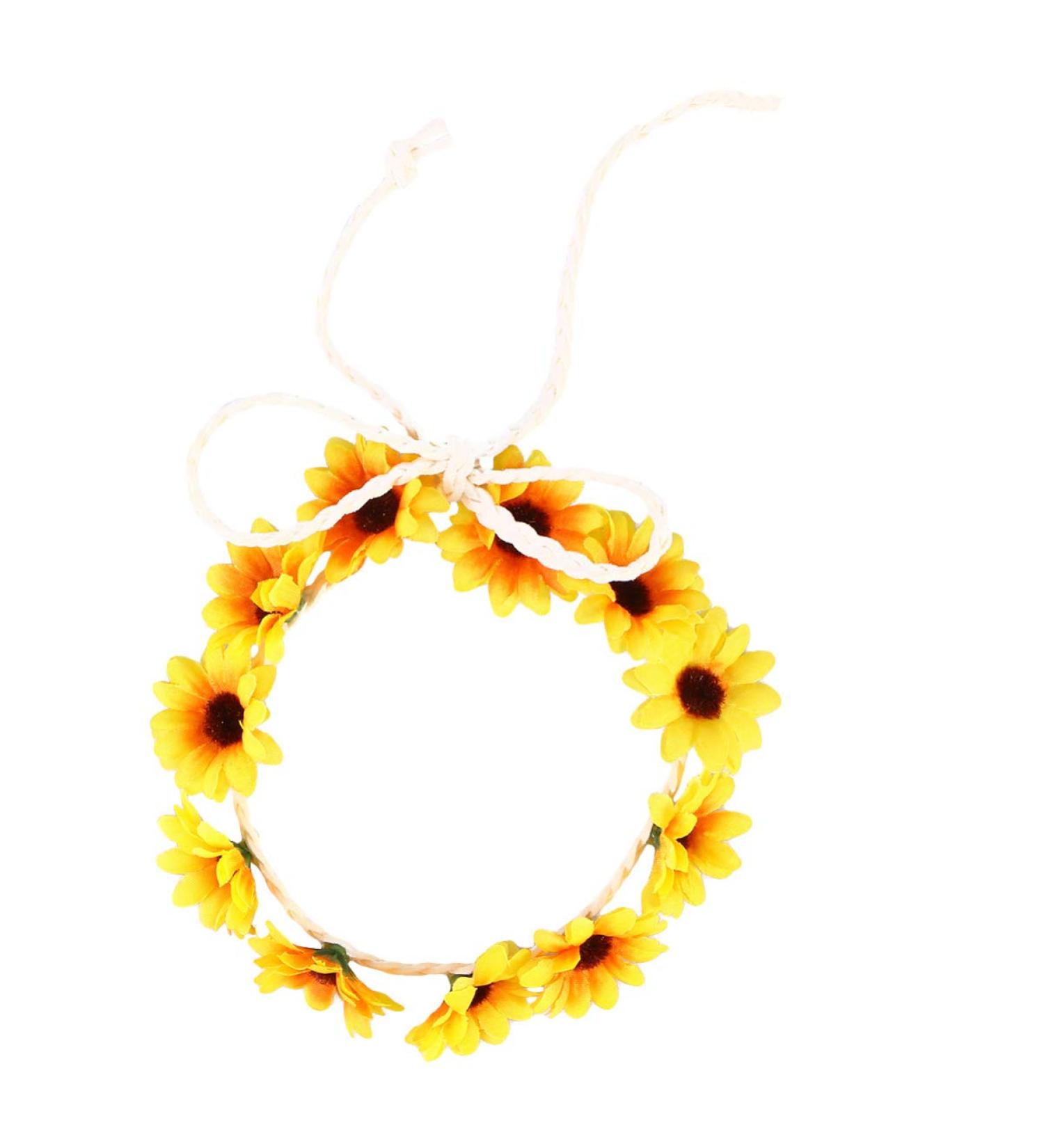 SOLUSTRE Daisy Flower Headband Boho Sunflower Crown Hair Wreath Floral Garland Crown Boho Headpiece Bridal Hair Band (Yellow) - Buy Online on GoSupps.com