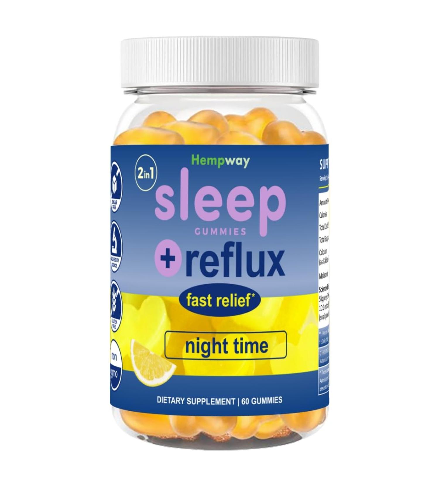 HEMPWAY Reflux Raft Antacid Gummies | Fast Acting | 2 in 1 Sleep and Acid Reflux Relief Nighttime | clinically Studied Ingredients| Non-GMO Gluten Free Sugar Free | Lemon 60 Vegan Gummies - Buy Online on GoSupps.com