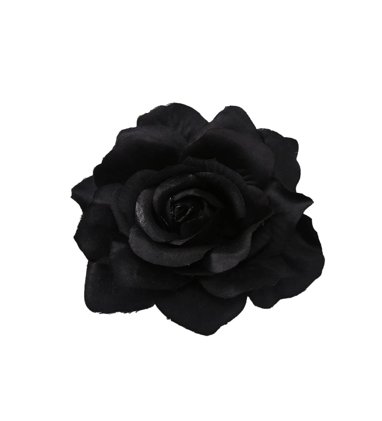 Black Flower Rose Hair Clip | Floral Barrette for Women & Girls | Brooch Pin | Birthday & Christmas Gift - Buy Online on GoSupps.com