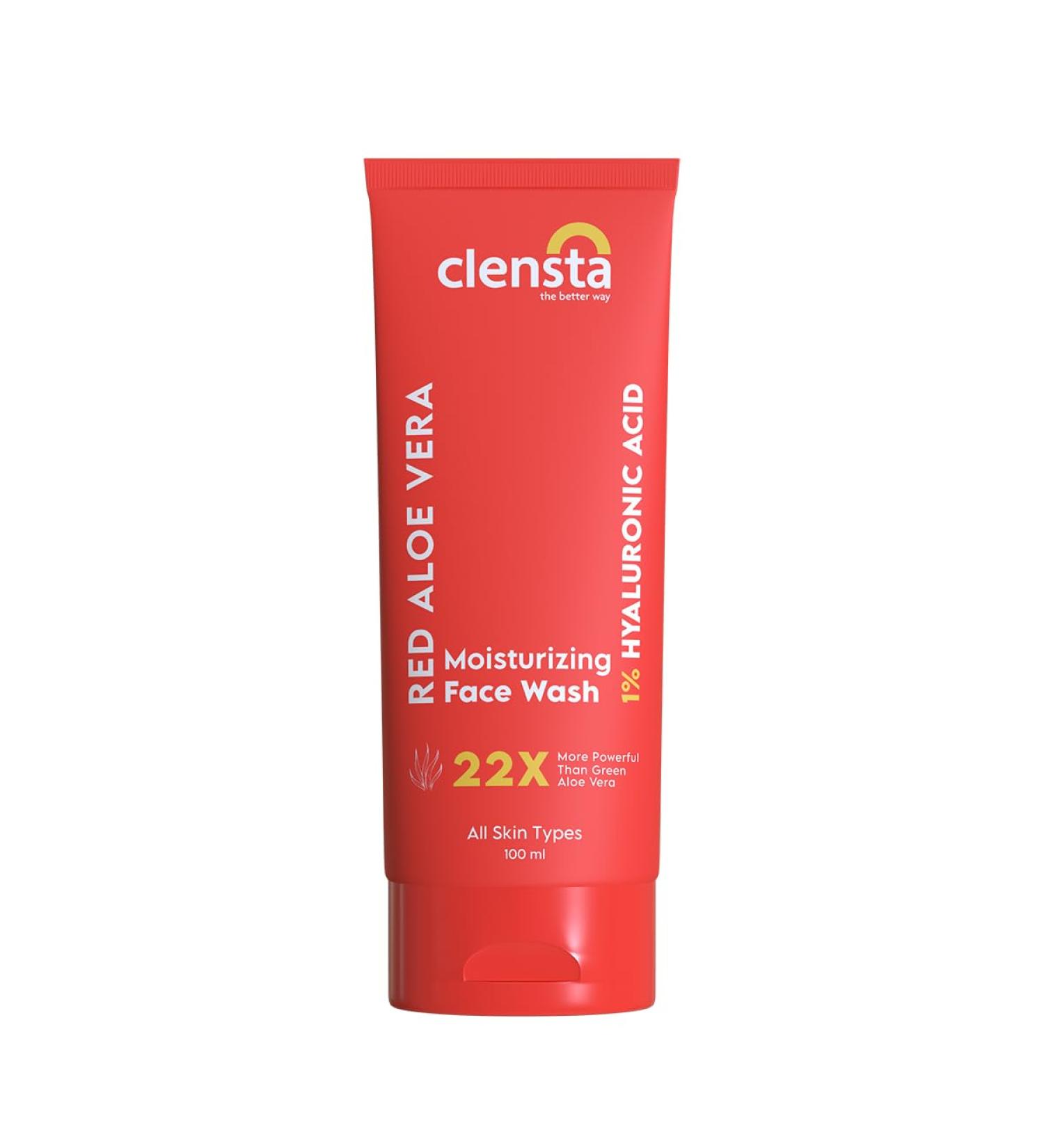 Clensta Aloe Vera Moisturizing Face Wash - Gentle Hydrating Cleanser for Dry & Sensitive Skin | 100ml (3.38 Fl Oz) with Hyaluronic Acid - Shop Internationally - Buy Online on GoSupps.com