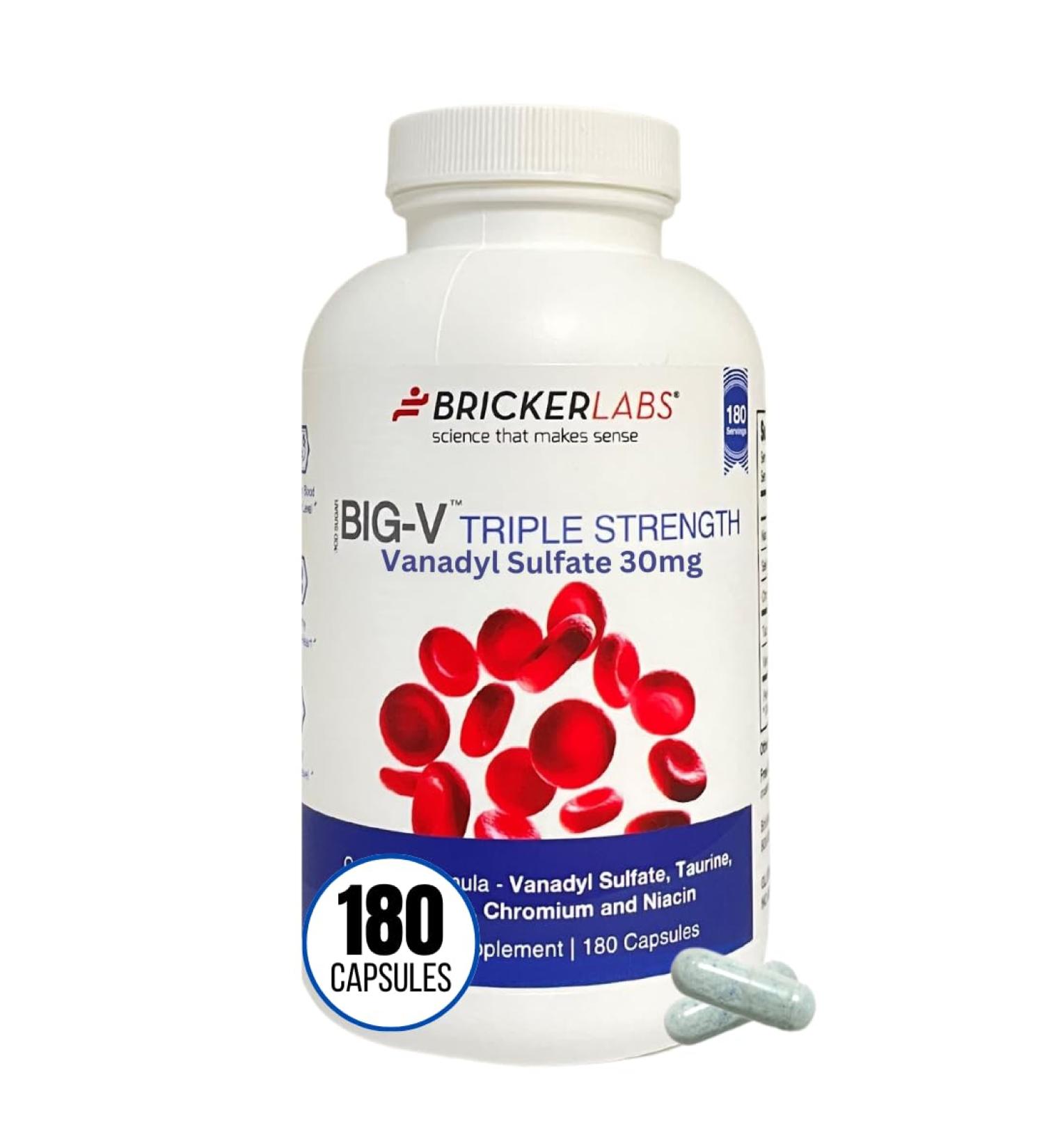Bricker Labs Big-V Triple Strength Vanadyl Supplement - 180 Capsules with Selenium, Chromium, and Niacin - Buy Online on GoSupps.com