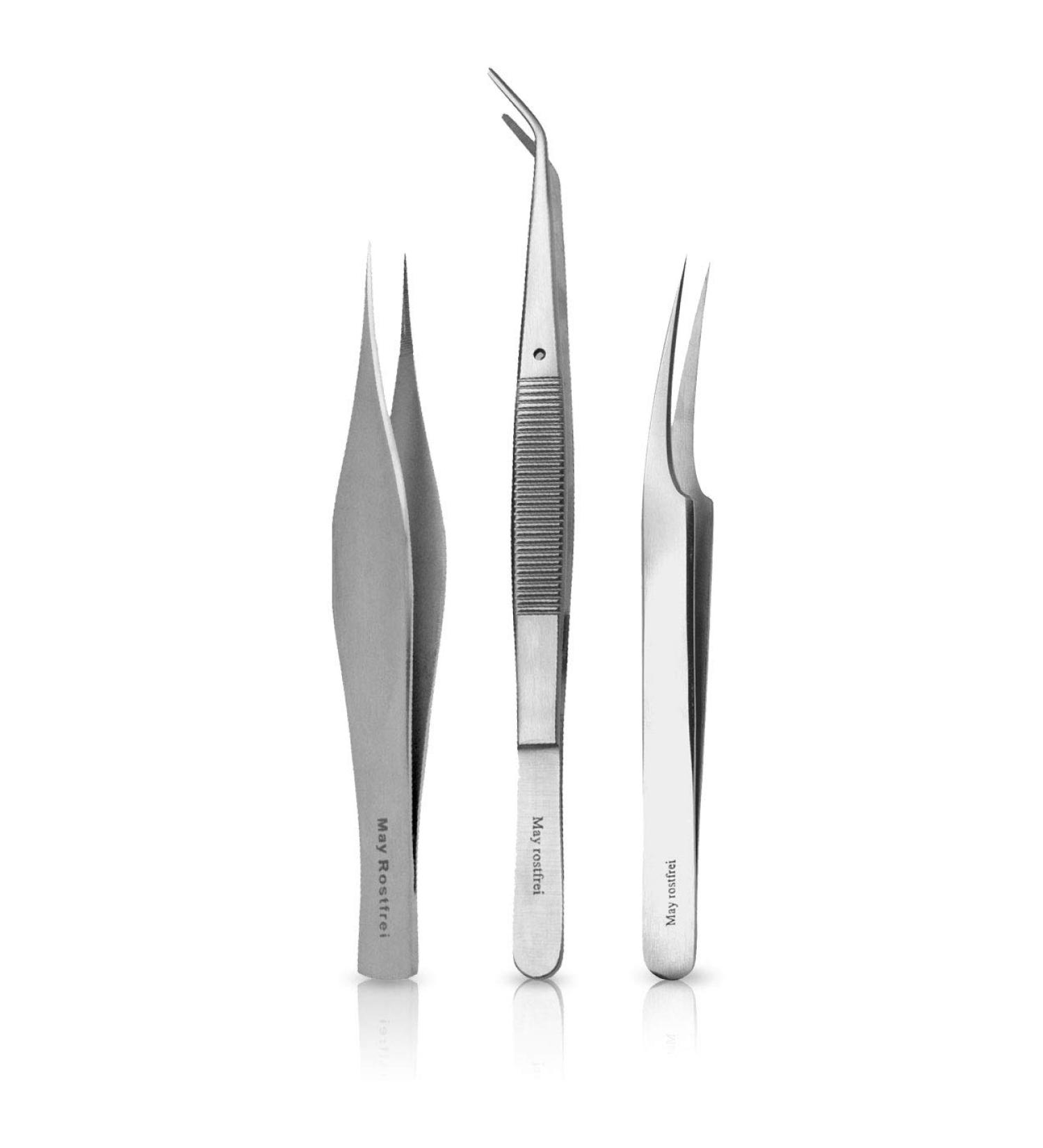 Universal 3-Piece First Aid Tweezers Set - Stainless Steel Splinter & Long Tick Tweezers with Fixing Pin | International Shipping Available - Buy Online on GoSupps.com
