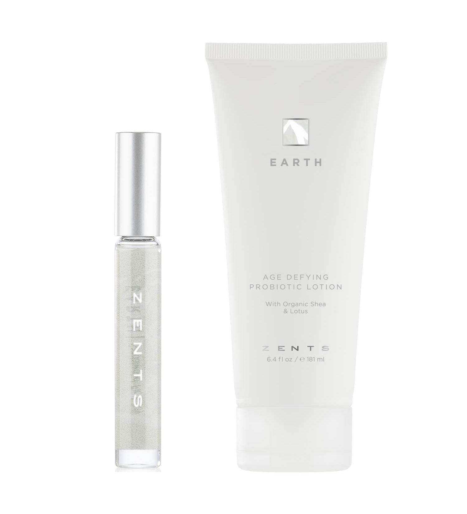 Zents Attar Fragrance & Lotion Set (Earth) | Roll-On Perfume for Travel & Long-Lasting Scent | Age-Defying Hyaluronic Probiotic Lotion with Shea Butter & Vitamin E | 0.33 oz & 6.4 fl oz - Buy Online on GoSupps.com