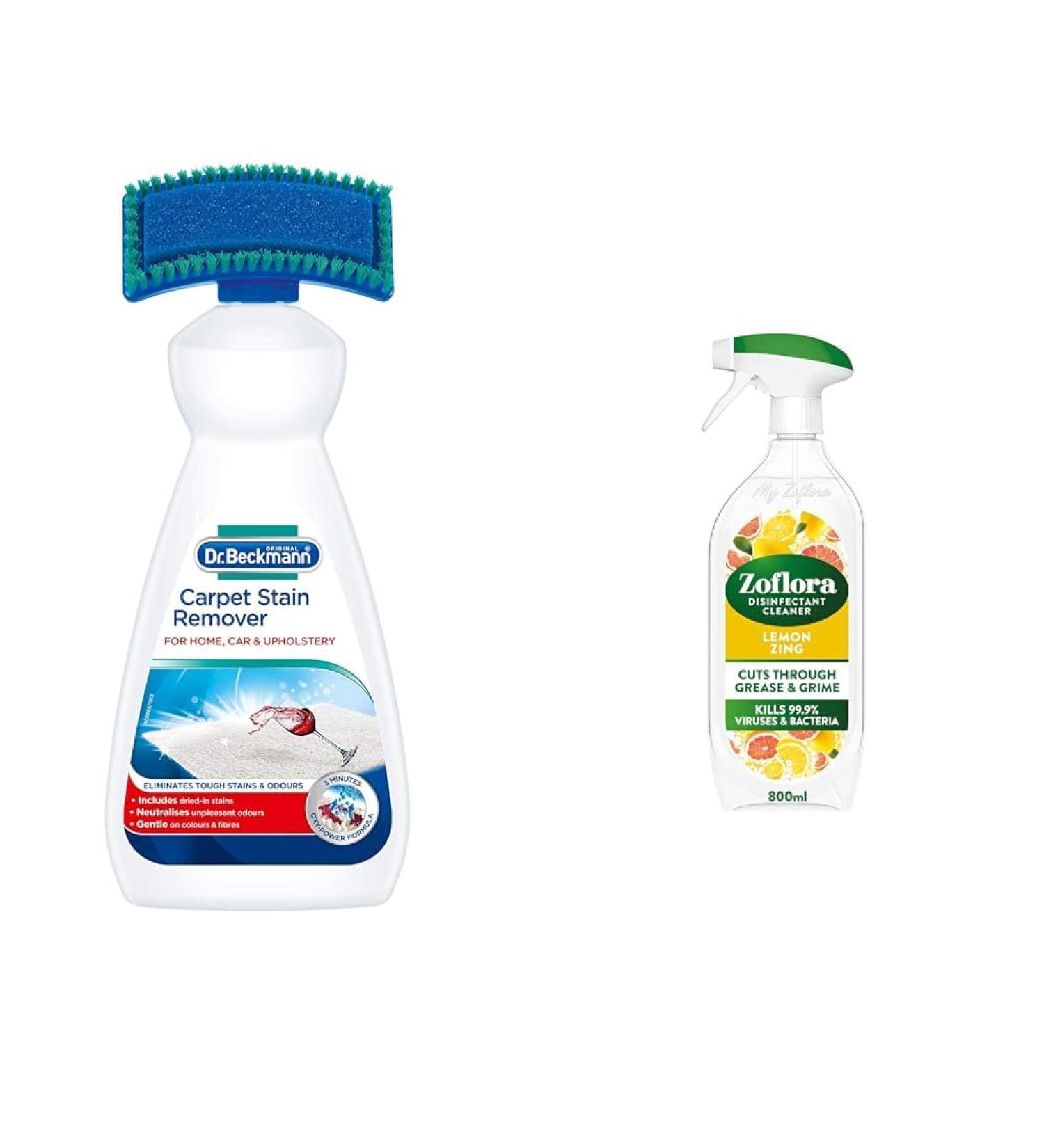 Dr. Beckmann Carpet Stain Remover | Removes New and Dried-in Stains | Includes Applicator Brush & Zoflora Lemon Zing Multipurpose Disinfectant Cleaner 800ml (Pack of 1) - Buy Online on GoSupps.com