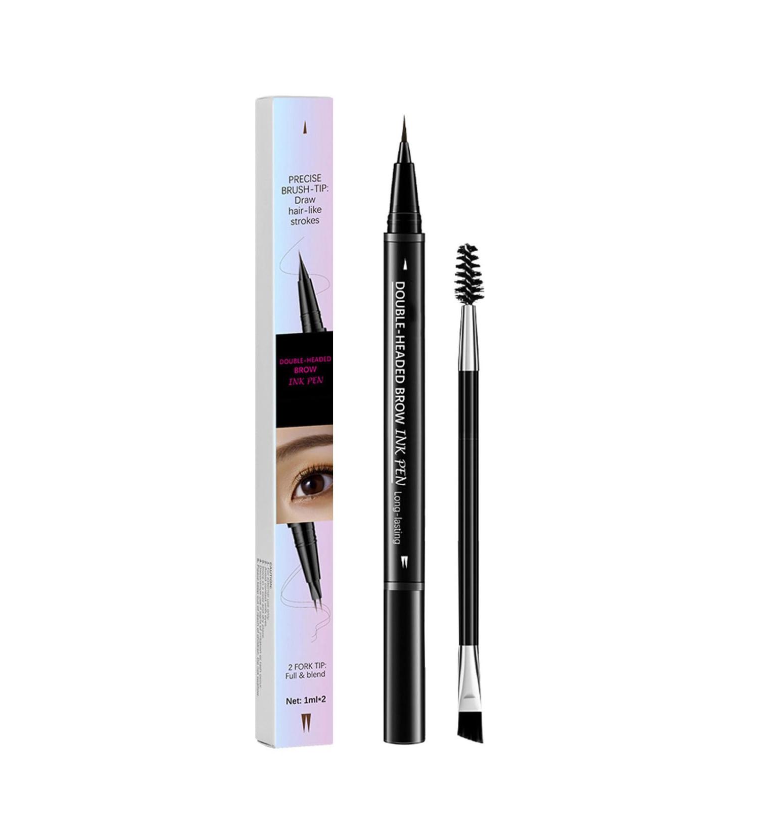 Crayon sourcils portable 2 en 1 - Marron fonc - Cheveux naturels et imperm ables - Finition pour une utilisation quotidienne - Buy Online on GoSupps.com