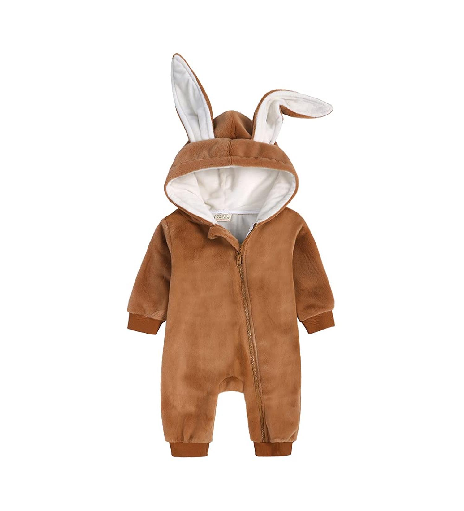 Kids Tales Newborn Baby Rabbit Ear Hooded Romper | Winter Warm Outfit | 0-3 Months - Buy Online on GoSupps.com