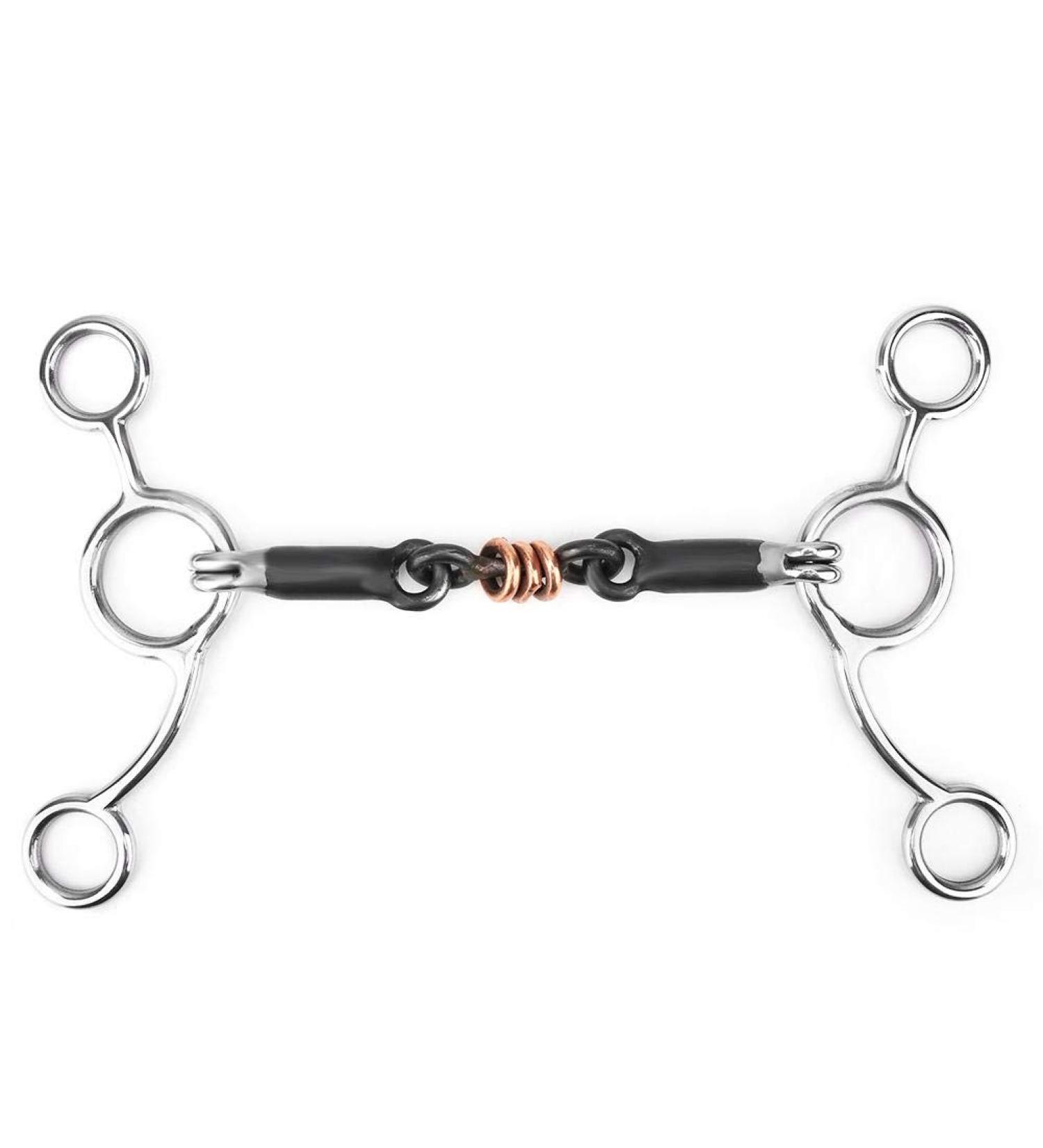 Black Horse Snaffle Stainless Low Leverage Copper Roller Loose Mouth Bit - Buy Online on GoSupps.com