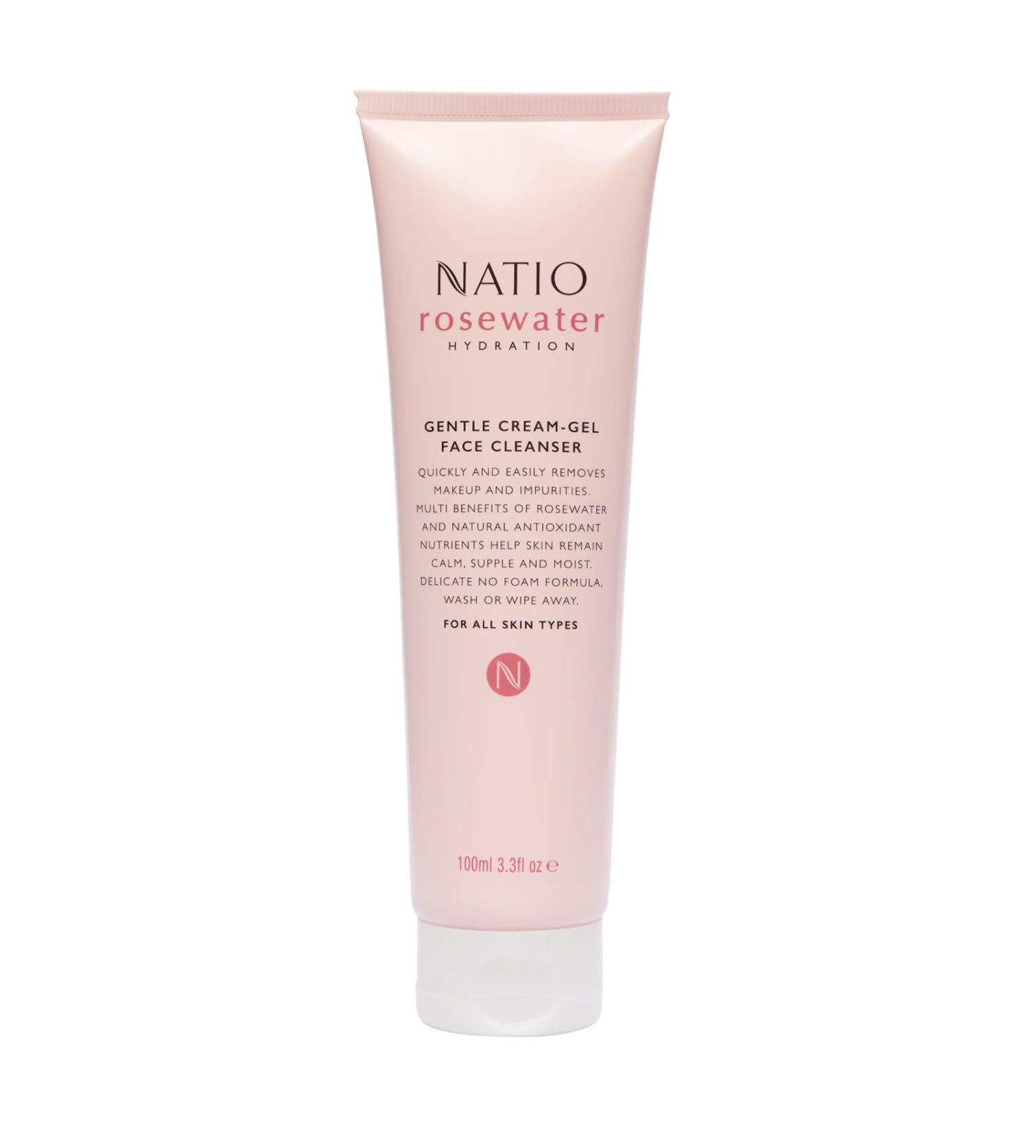 Natio Australia Rosewater Hydration Cream-Gel Cleanser | Gentle Travel Size Face Wash for All Skin Types - 3.3 oz - Buy Online on GoSupps.com