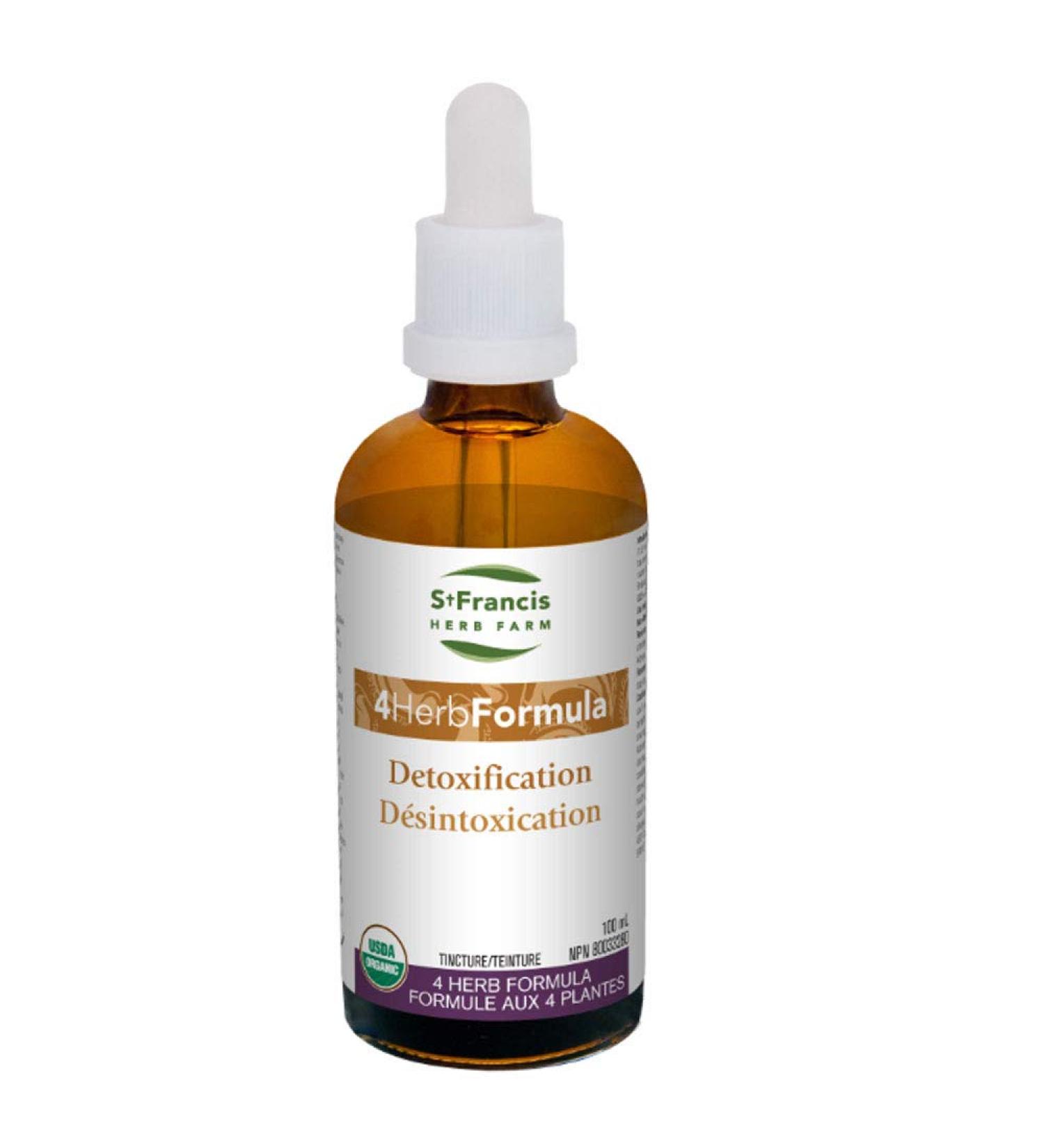 St Francis Herb Farm 4 Herb Formula Certified Organic Herbal Tincture Extract Used in Herbal Medicine as an alterative as a detoxification formula to help remove accumulated waste products via the kidneys skin and mucous membranes (100 ml)