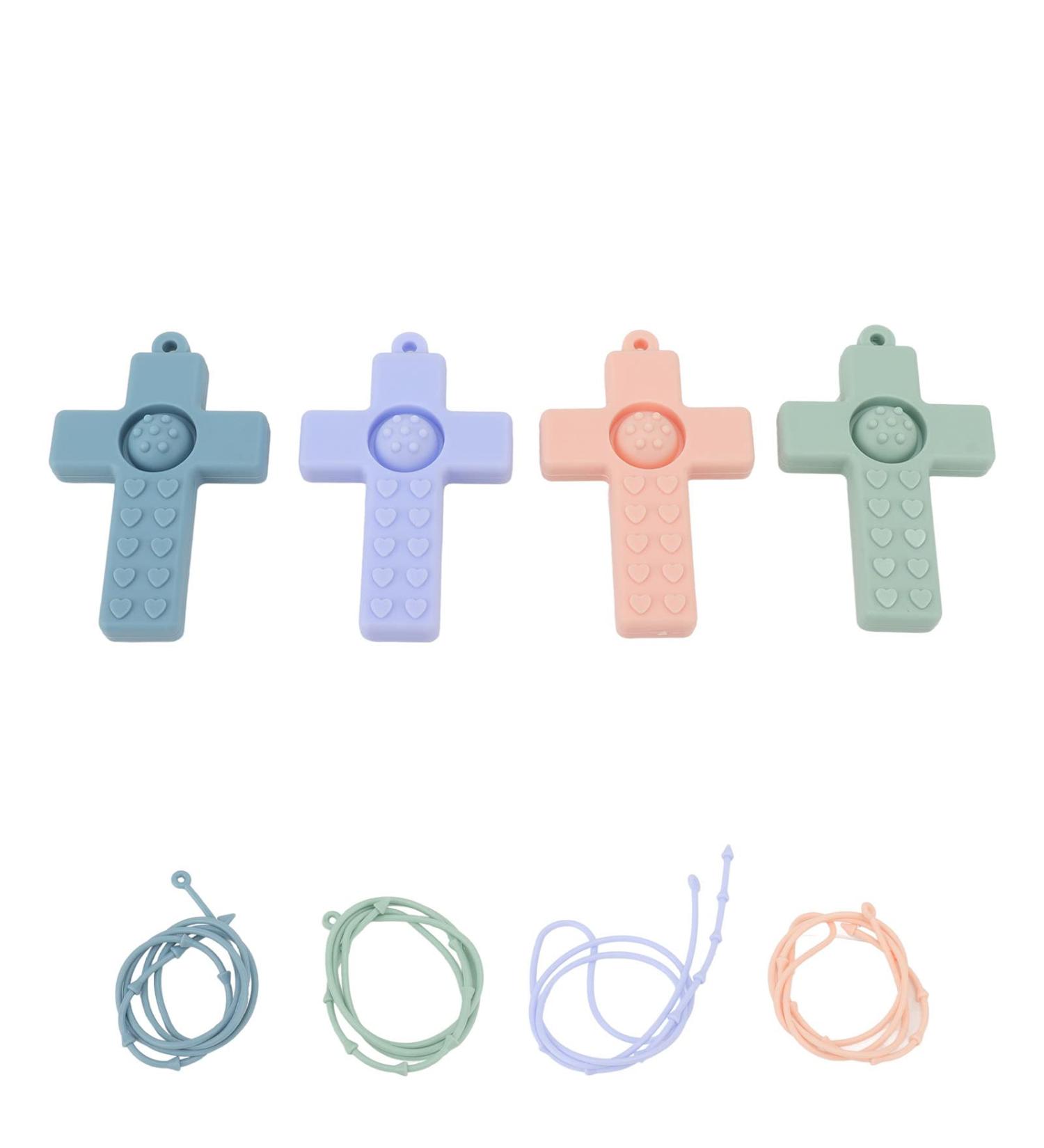 4PCS Cross Silicone Baby Teether Set with Lanyard - Colorful Teething Relief Chew Toy for Infants - Buy Online on GoSupps.com