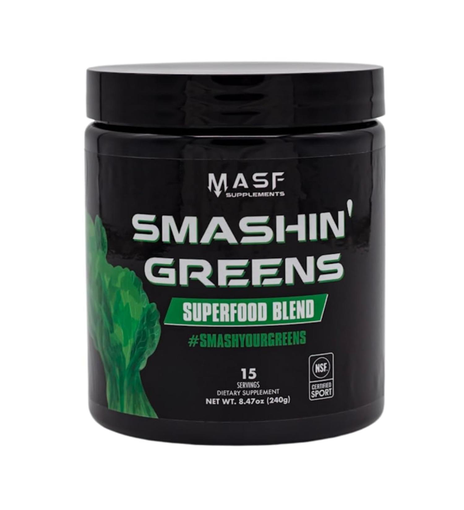 MASF Supplements Smashin' Greens Superfood Organic Blend - 15 Servings - Boost Energy Immune Support Digestive Health with Organic Wheat Grass Spirulina Chlorella - NSF Certified - Buy Online on GoSupps.com