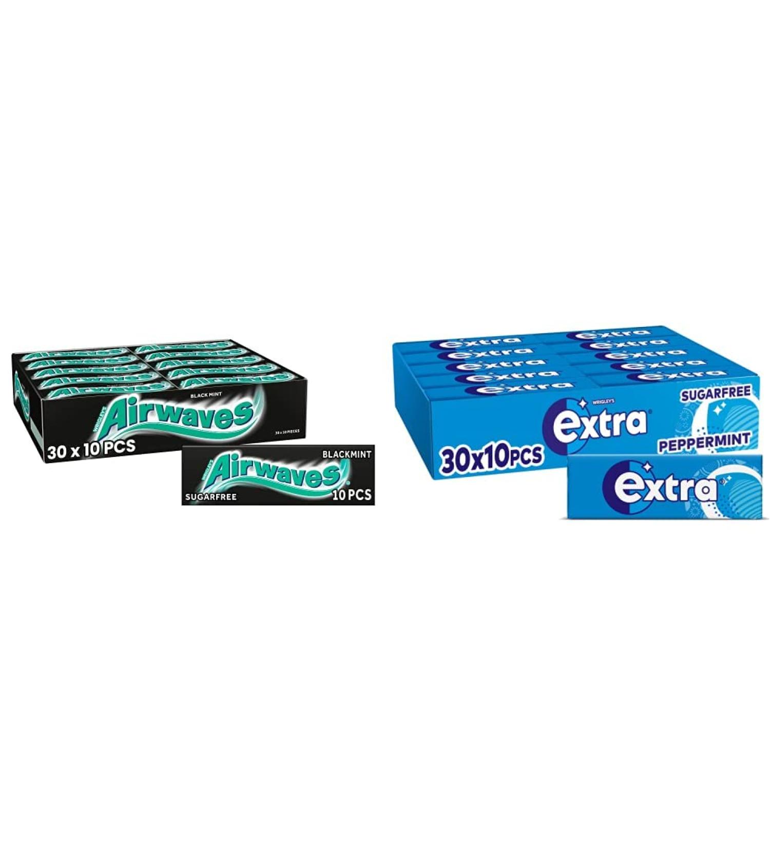 Airwaves Chewing Gum Sugar free Black Mint Menthol 30 Packs of 10 Pieces & Extra Chewing Gum Sugar Free Peppermint Flavour Chewing Gum Bulk 30 Packs of 10 Pieces + Chewing Gum Black Mint Menthol 14 g (Pack of 30) - Buy Online on GoSupps.com