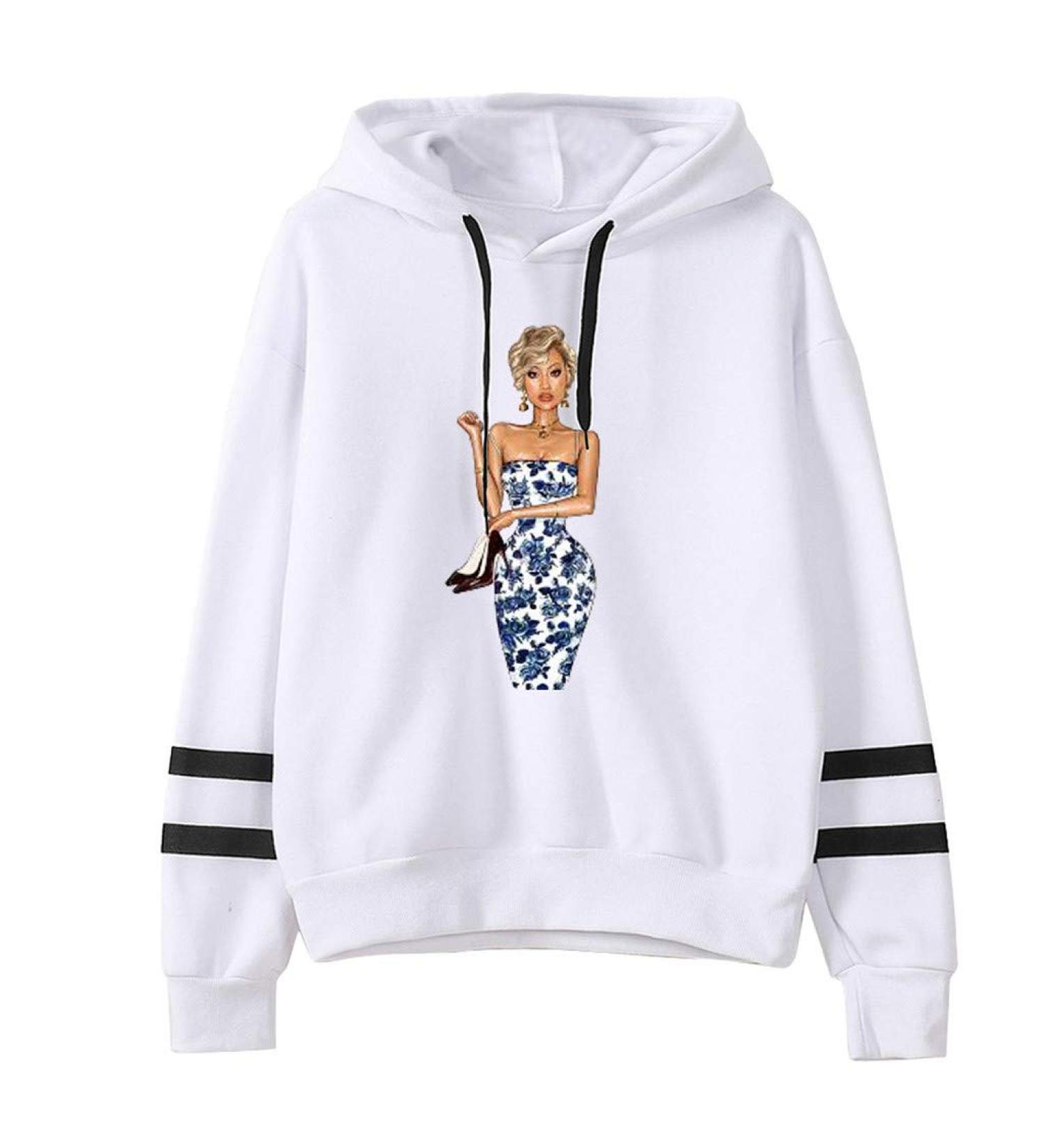 Bigfanshu Woman Code Letter Printing Stripe Round Collar Long Sleeves Sweater Tops White - Buy Online on GoSupps.com