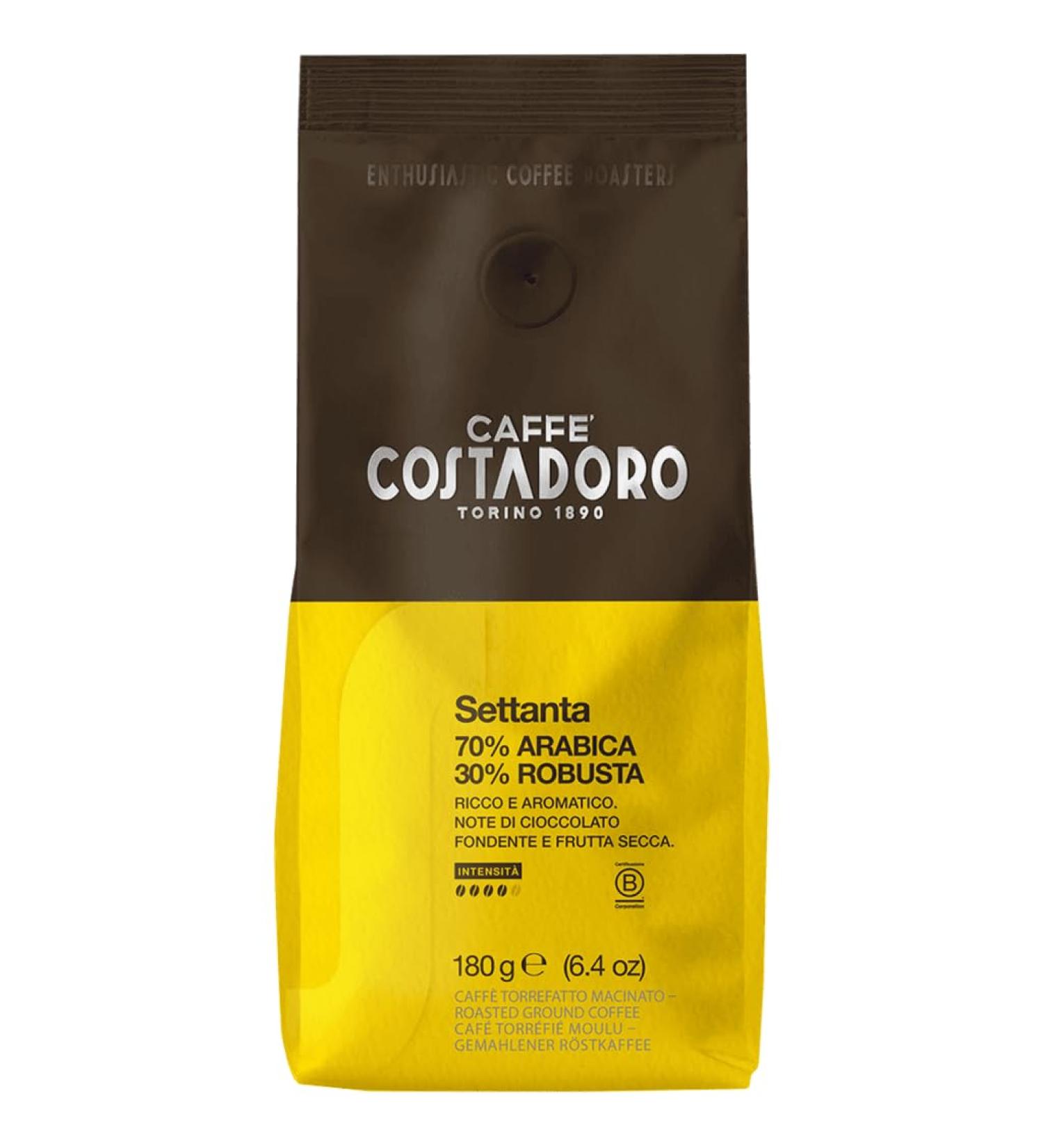 Costadoro Settanta Caf moulu pour cafeti re moka 70% Arabica 30% Robusta 180 grammes Chocolat 180 g (Lot de 1) - Buy Online on GoSupps.com