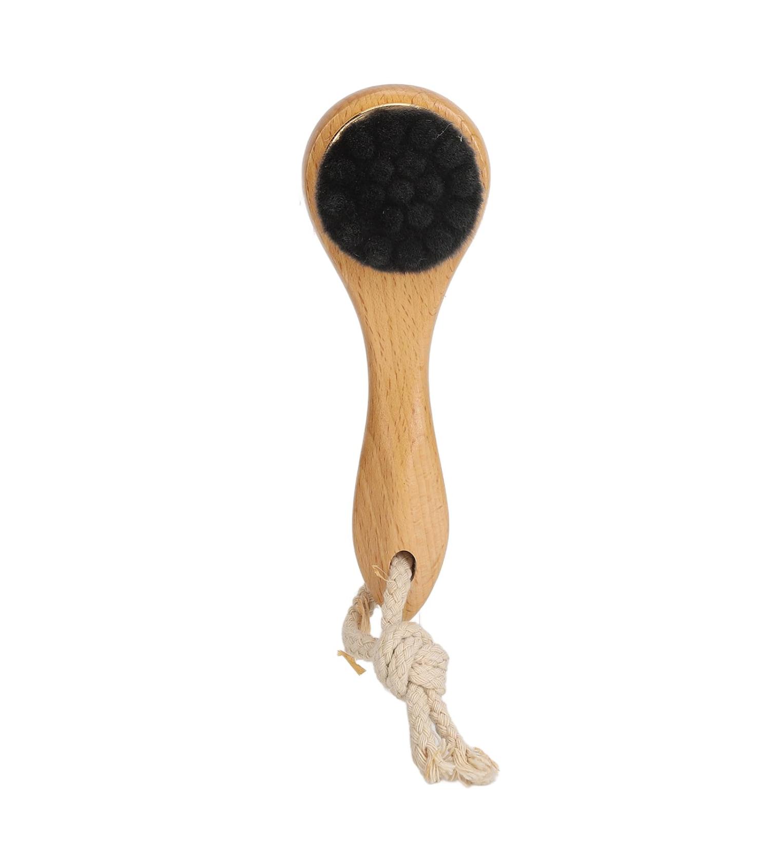 Buy Manual Facial Cleansing Brush - Ultra Soft Exfoliating Wooden Face Scrubber with Long Handle & Lanyard - International Shipping Available - Buy Online on GoSupps.com