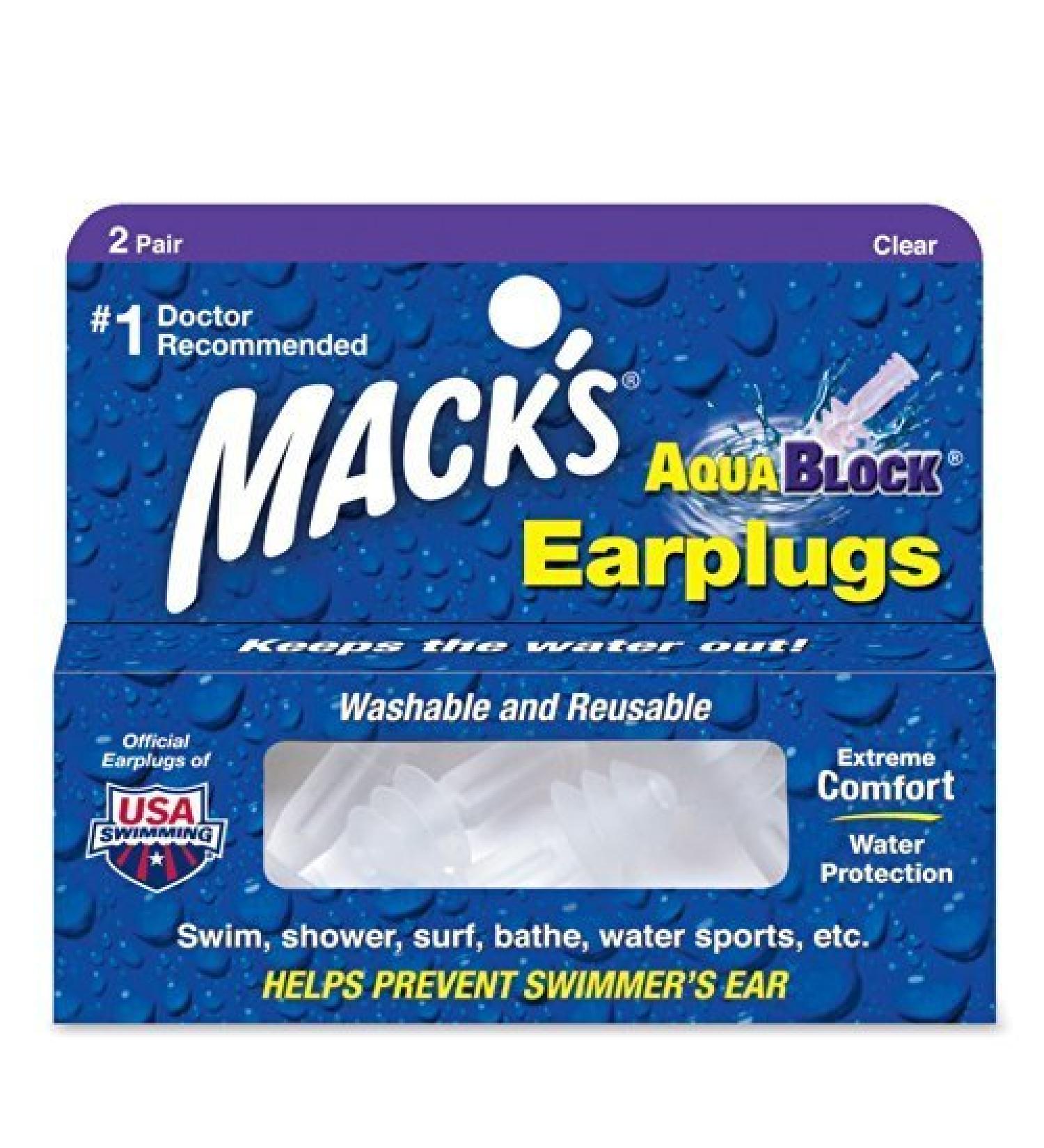 Macks Soft Flanged 1 Pair Aqua Block Earplugs Clear by ACS Kerman The