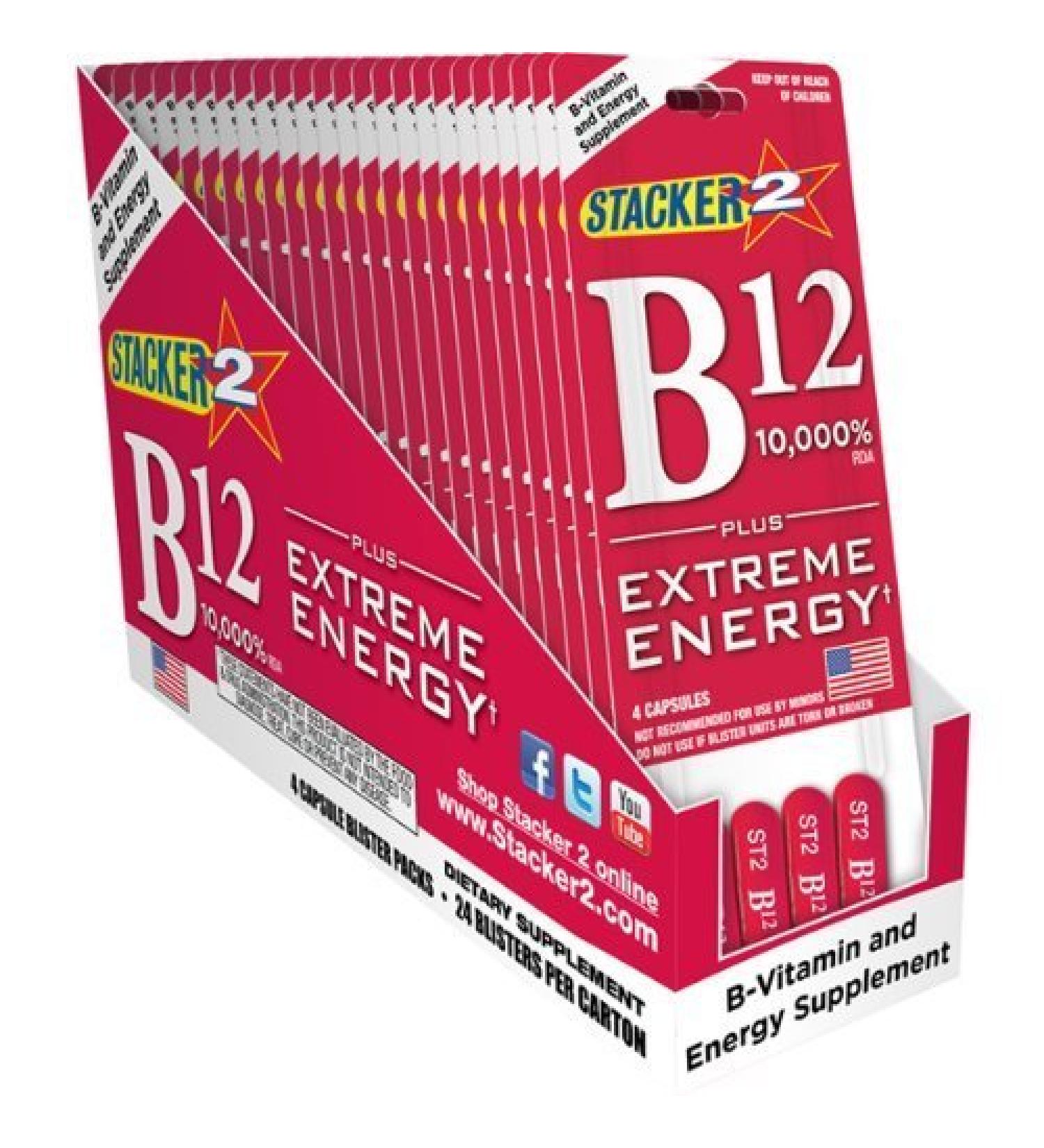 B12 Extreme Energy + Stacker 2 10 000% RDA - (24) Four Count Blister Pks by Stacker