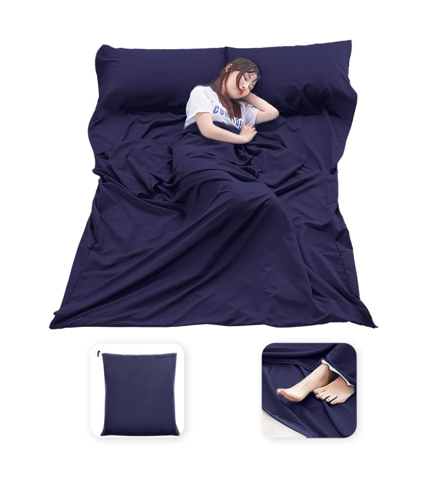 Lightweight Compact Sleeping Bag Liner | Portable Travel Sheet for Camping & Hiking | 82.7 x 70.9 Dark Blue - Buy Online on GoSupps.com