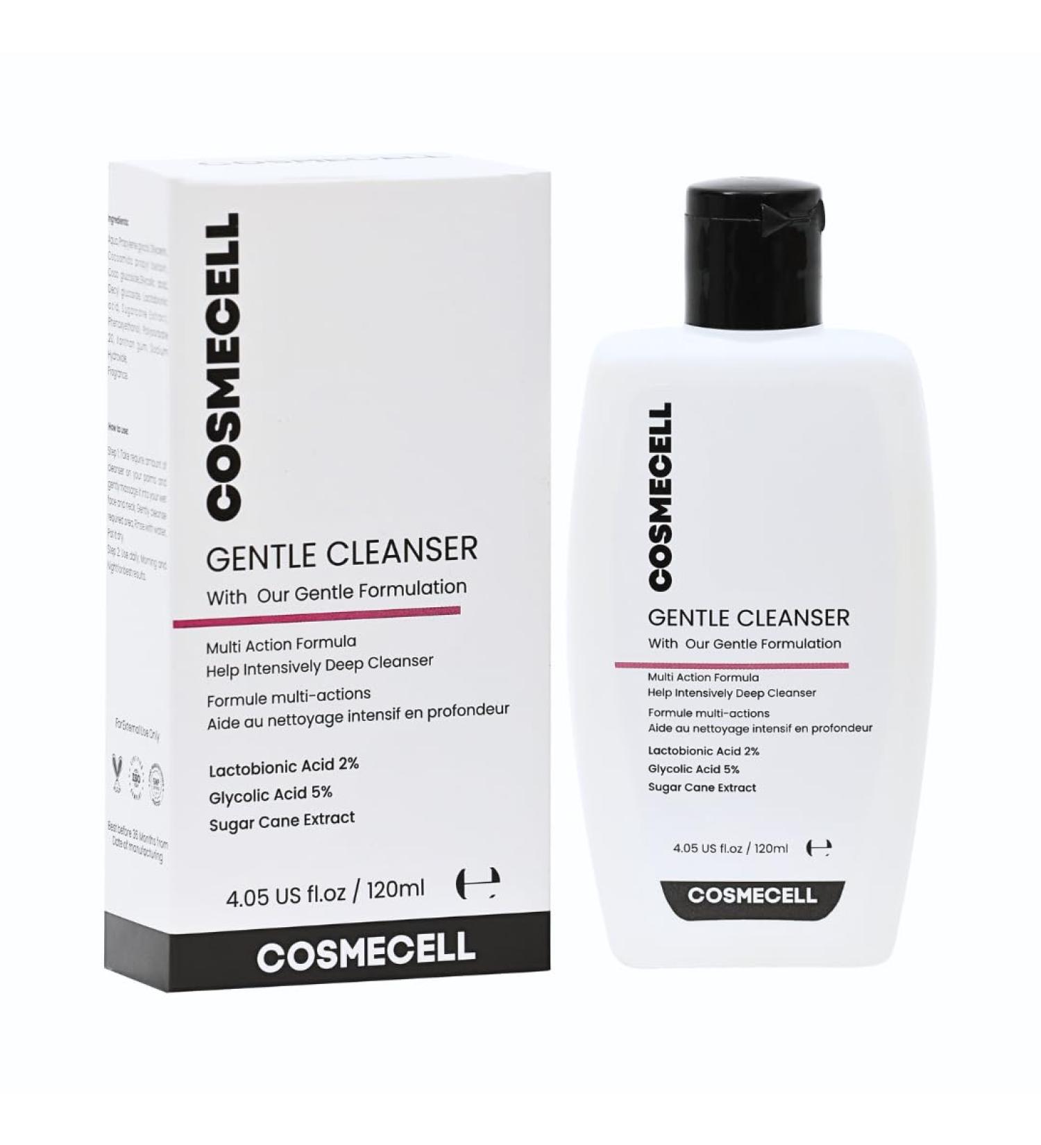 Cosmecell Gentle Cleanser with Lactobionic Acid 2% Glycolic Acid 5% and Sugar Cane Extract 4.05 fl oz - Buy Online on GoSupps.com