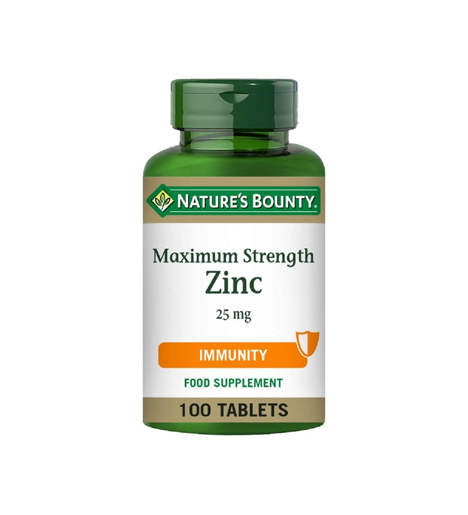 Nature's Bounty Maximum Strength Zinc 25mg Tablets - 100 Day Supply | Immunity Support & Antioxidant Supplement - Buy Online on GoSupps.com