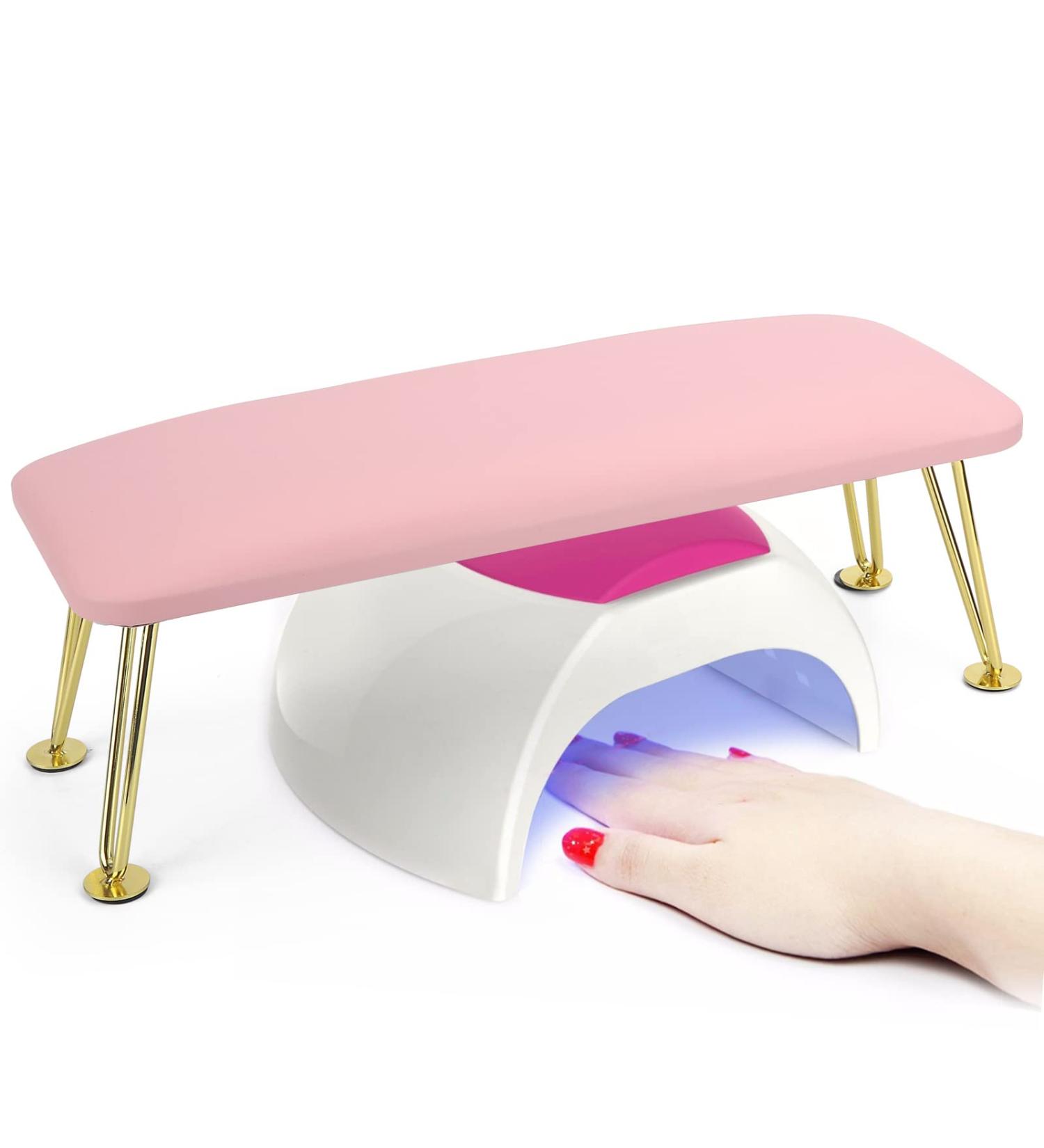 Nail Arm Rest for Acrylic Nails - Microfiber Leather Hand Cushion for Nail Techs - Soft Hand Pillow with Stainless Steel Stands - Pink - Buy Online on GoSupps.com