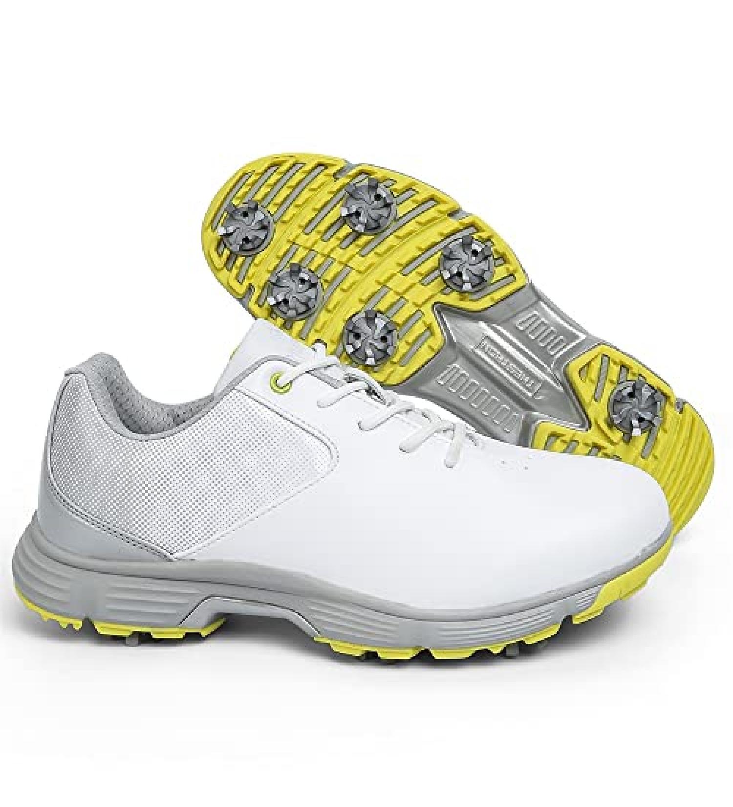 Men's Waterproof Spikeless Golf Shoes | Outdoor Sport Trainers | Size 13 14 7 | White Grey-Spikes - Buy Online on GoSupps.com