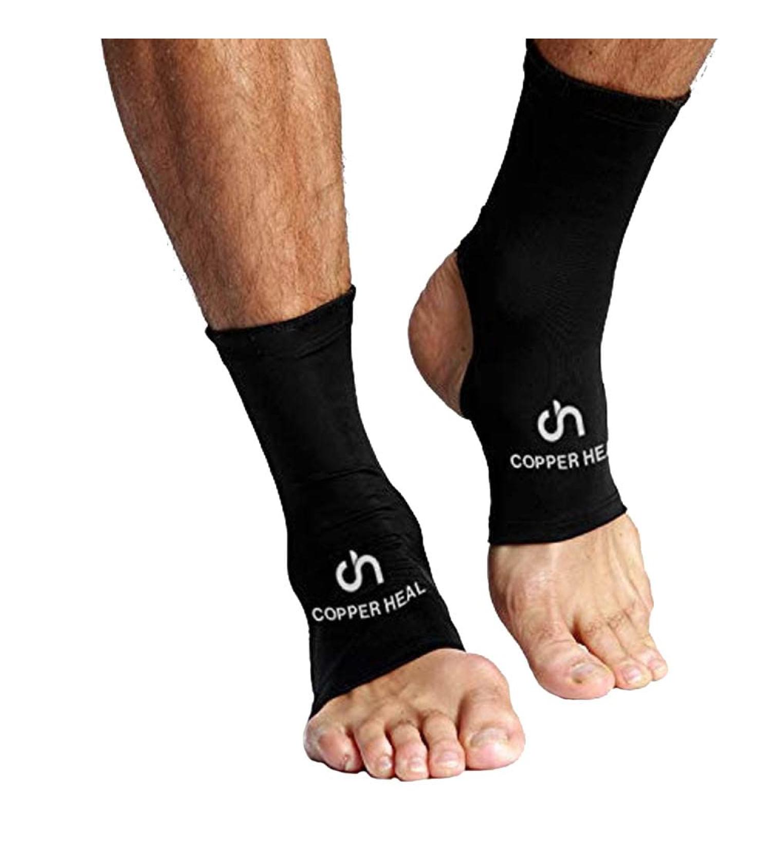COPPER HEAL Ankle Compression Sleeve (Pair) | Copper Infused Socks for Arch Support Foot Swelling Achilles Tendon Pain Relief & Plantar Fasciitis - Best for Sports Injuries (Size L - Buy Online on GoSupps.com