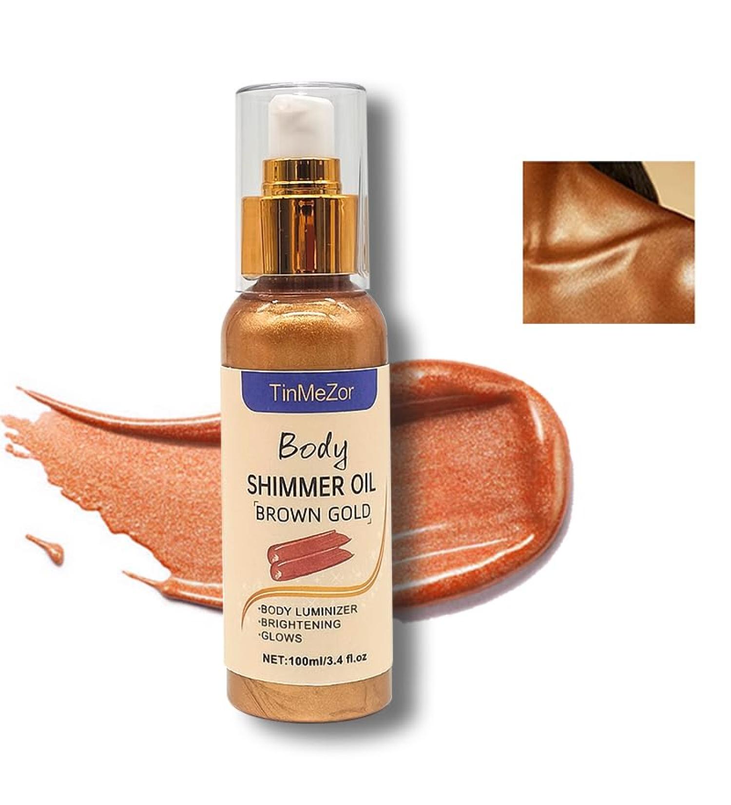 Golden Brown Shimmer Body Oil - Long Lasting Body Highlighter & Glow Makeup for Women | 3.4 Fl Oz - Buy Online on GoSupps.com