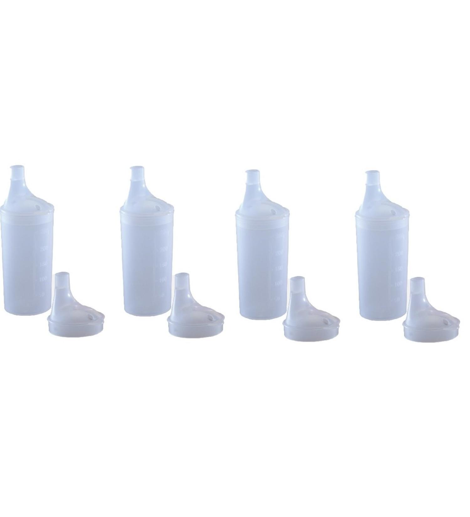 Plastic Feeding Cup with 2 LIDS - Adult Feeder Beaker Large and Narrow spout - Hospital Mug. (4)