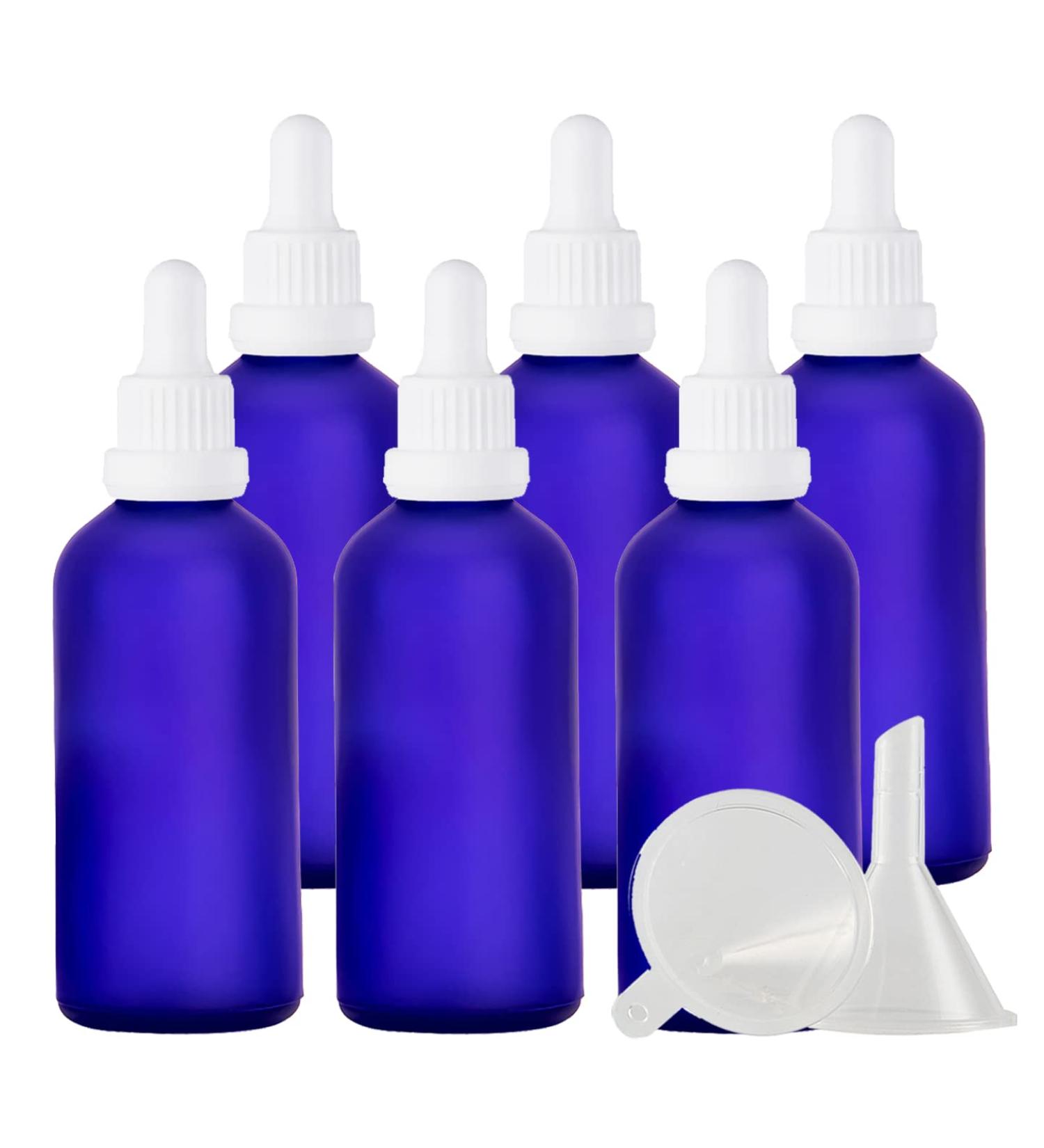Zeoabsy 6-Pack 100ml Frosted Blue Glass Pipette Bottles for Essential Oils & Aromatherapy - Clear Drip Bottles with Lock Rings - Buy Online on GoSupps.com